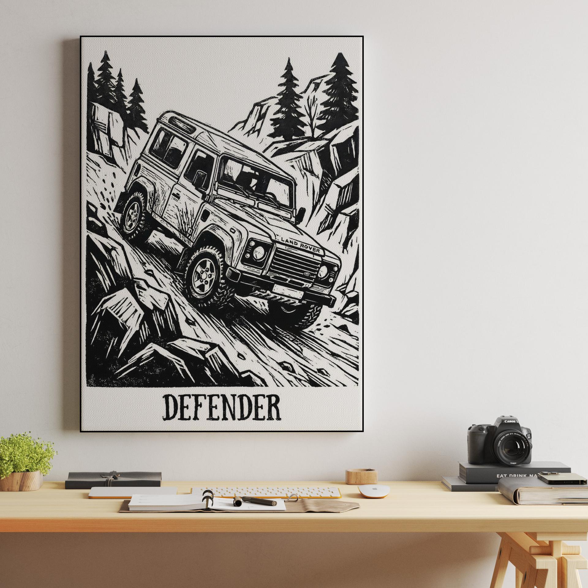 Land Rover Defender 90 Mountain Woodcut