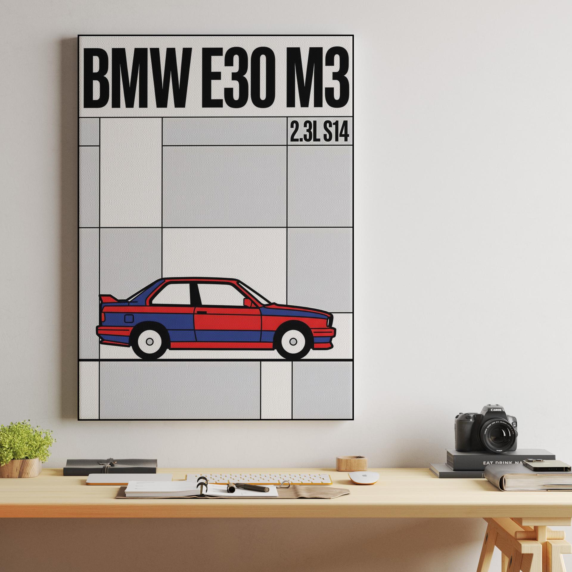 BMW E30 M3 Mondrian Style Art Poster