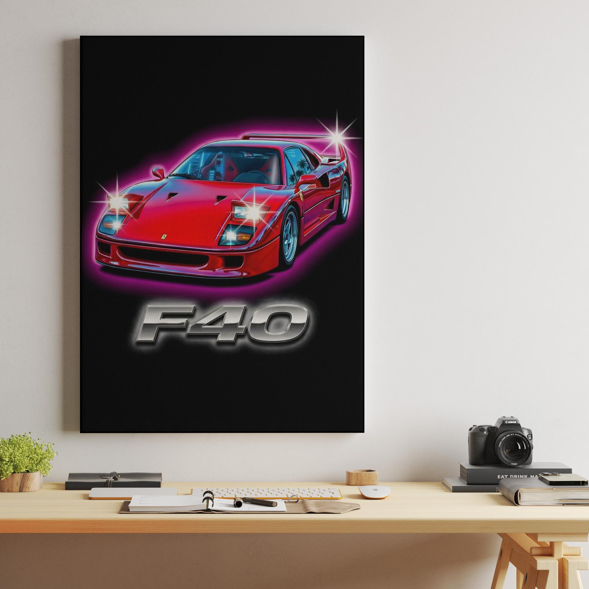 Ferrari F40 Neon Chrome Retro Graphic