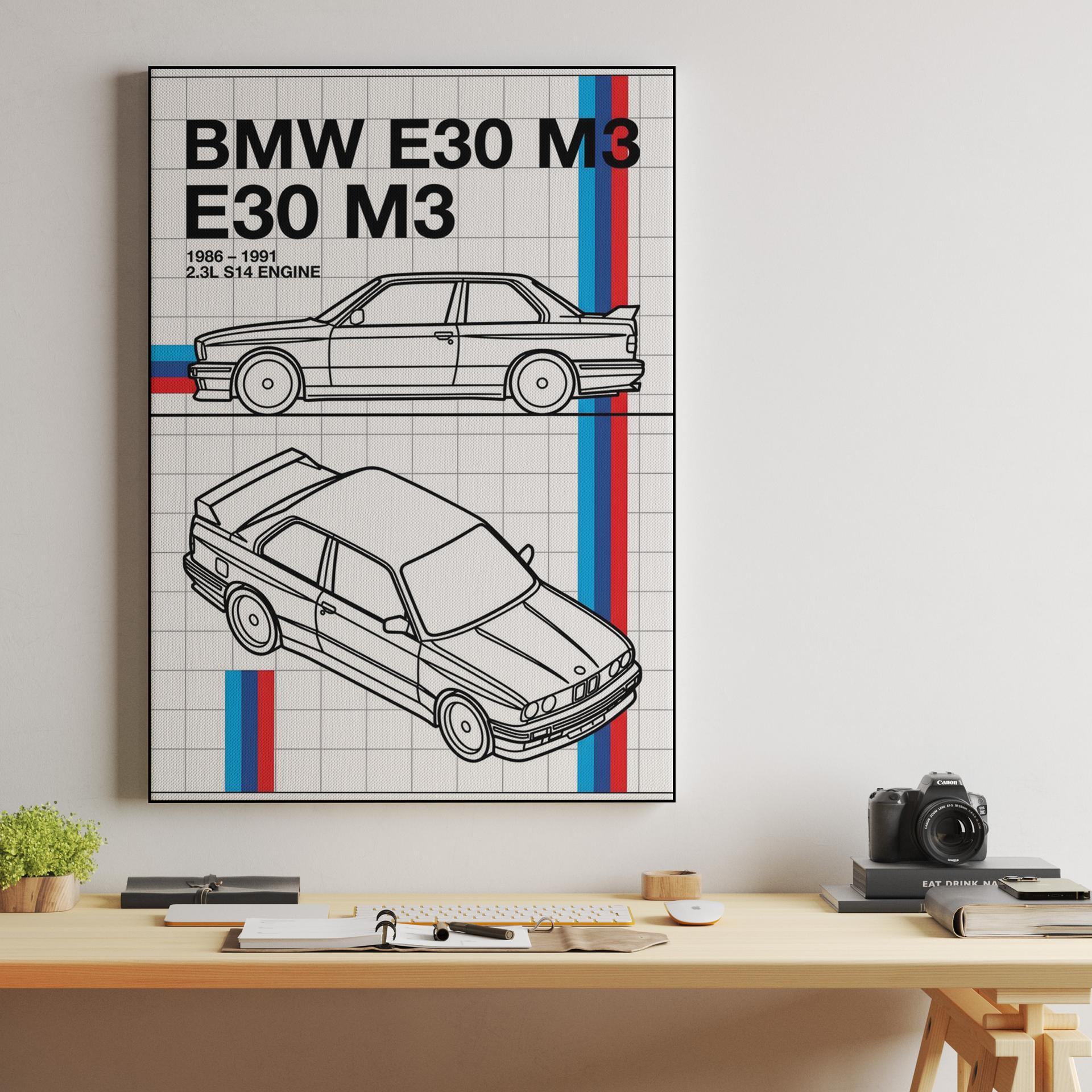 BMW E30 M3 Technical Line Art Illustration