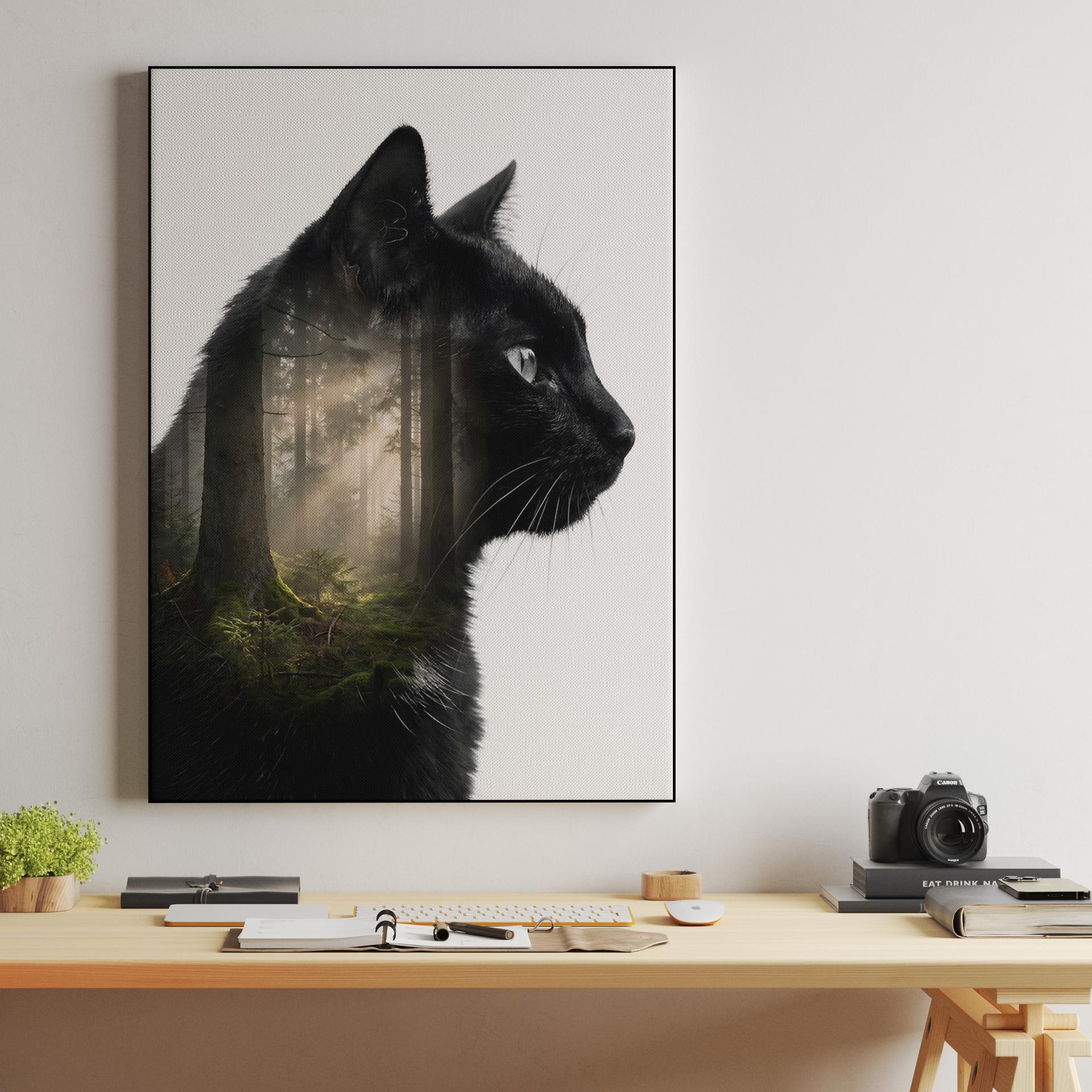 Black Cat Forest Spirit Double Exposure