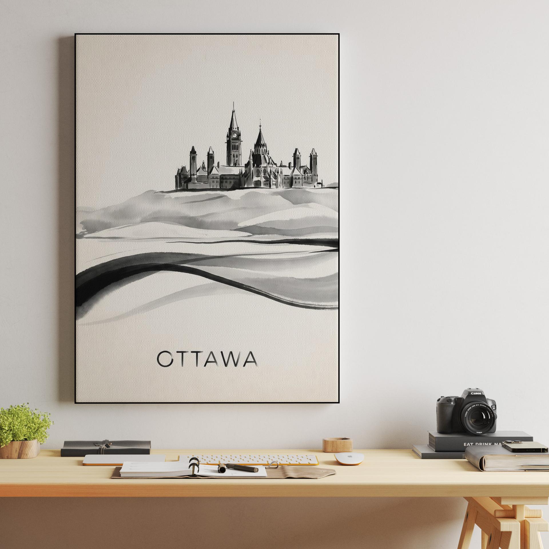 Ottawa Parliament Hill Ink Wash Illustration