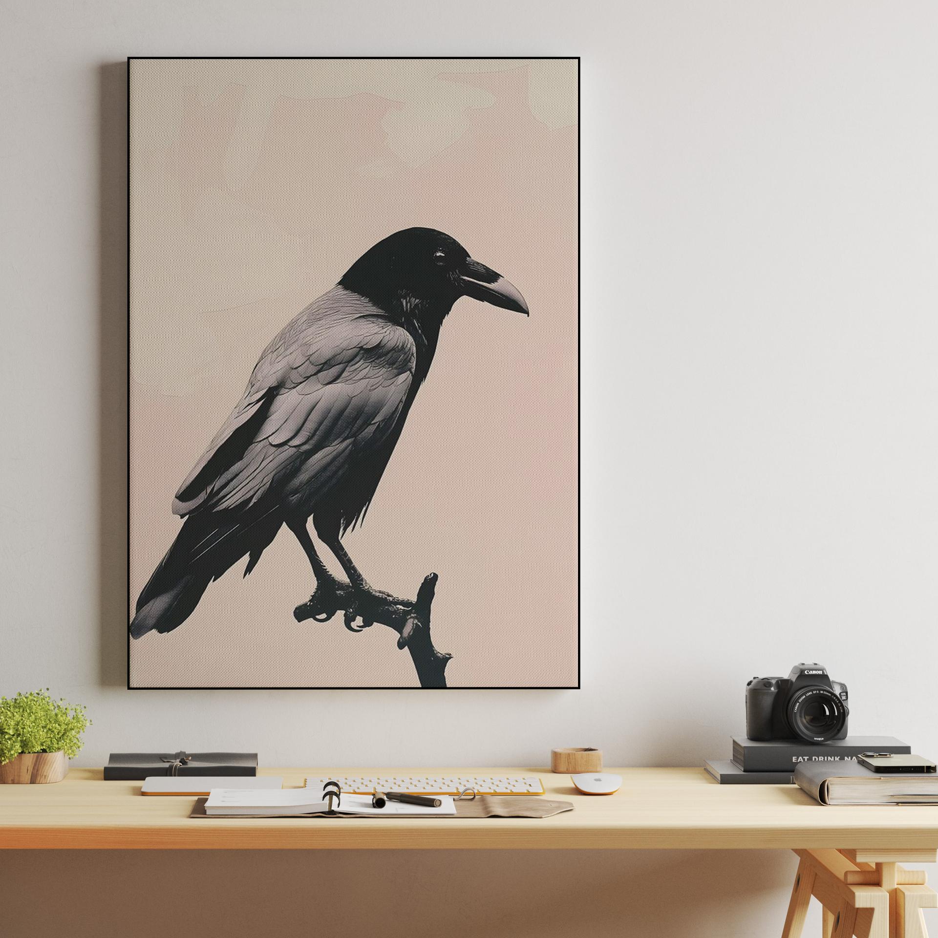Solitary Raven on Pastel Pink