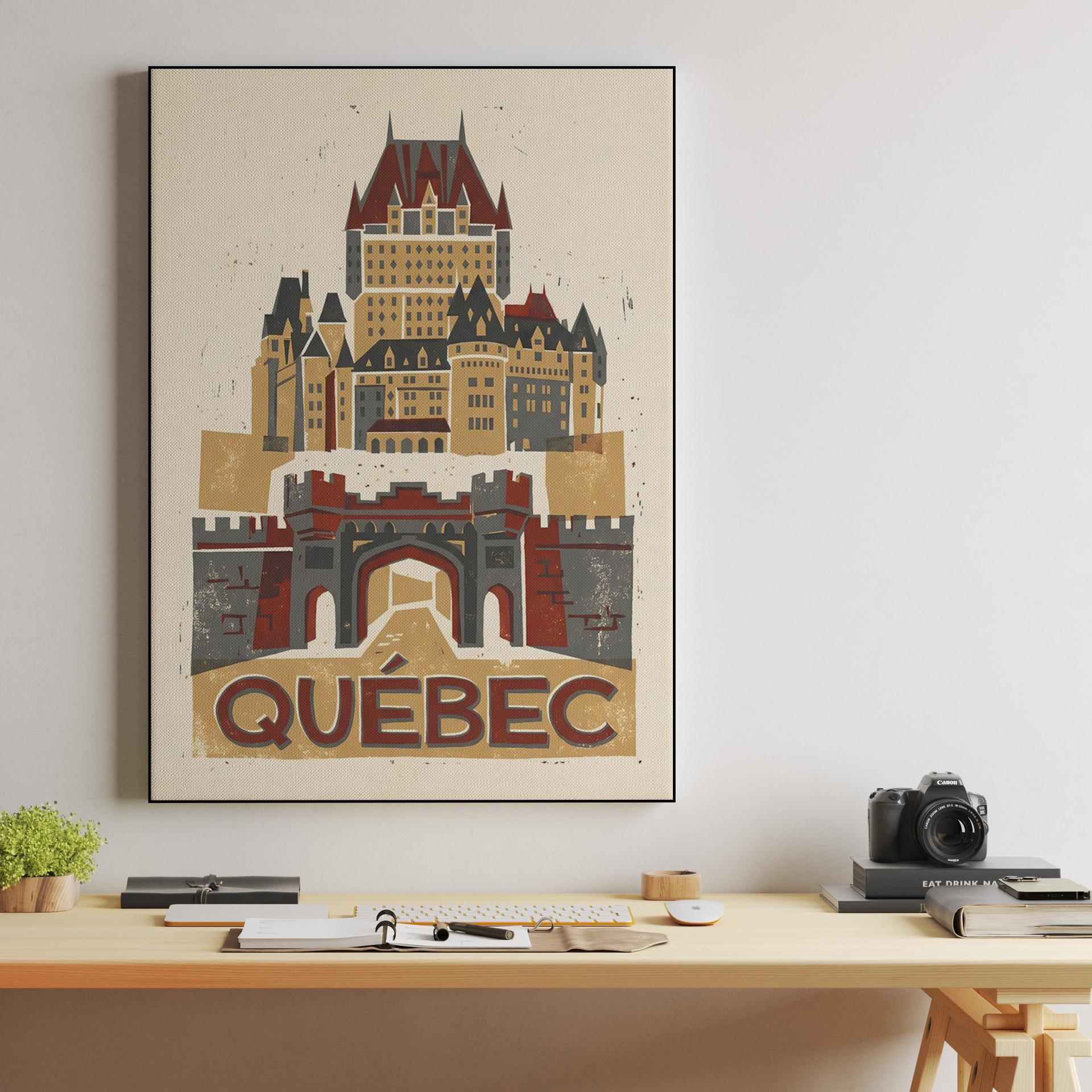 Historic Quebec City: Château Frontenac Woodcut Poster