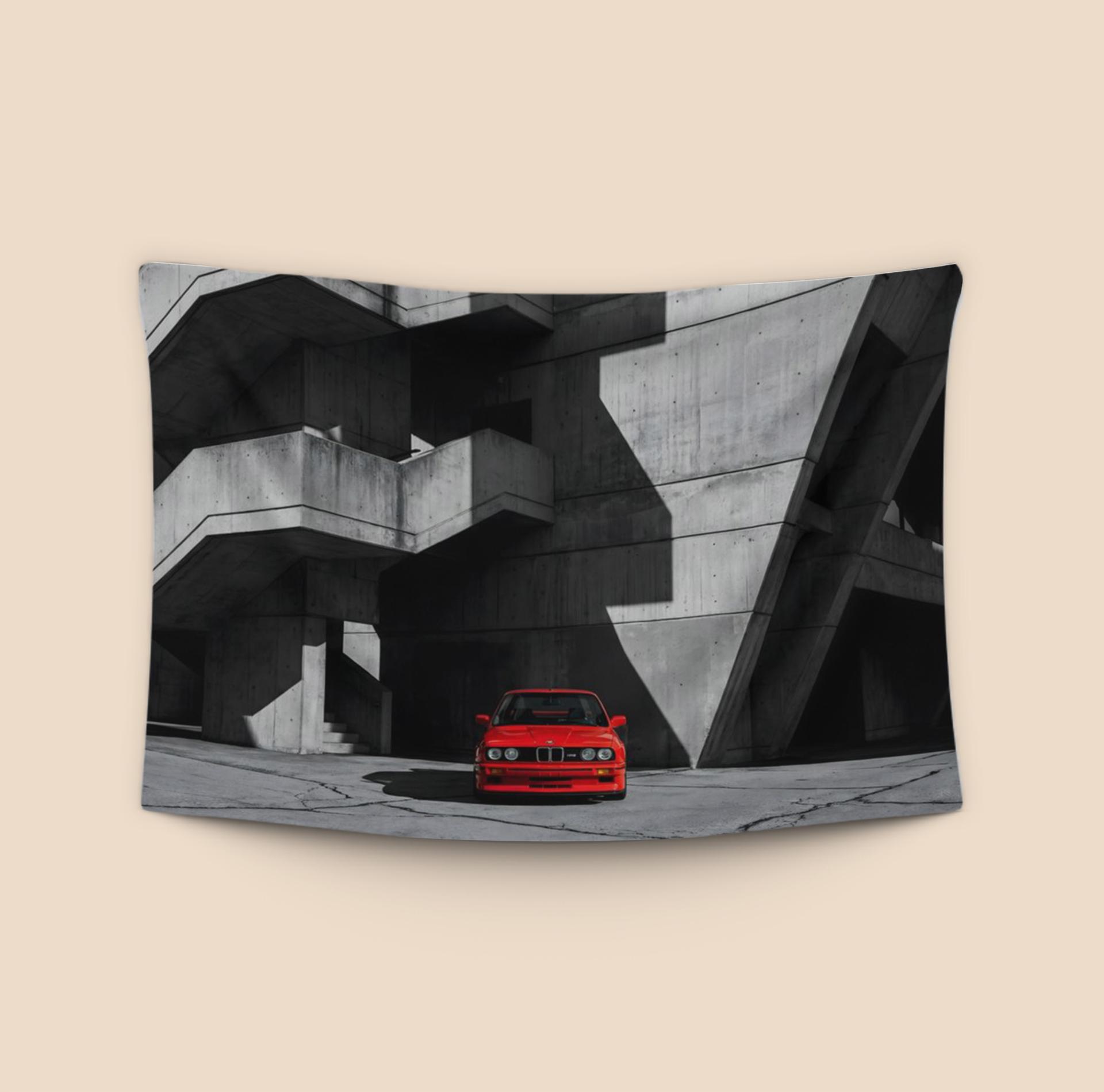 Crimson Icon: BMW E30 M3 in Brutalist Shadow