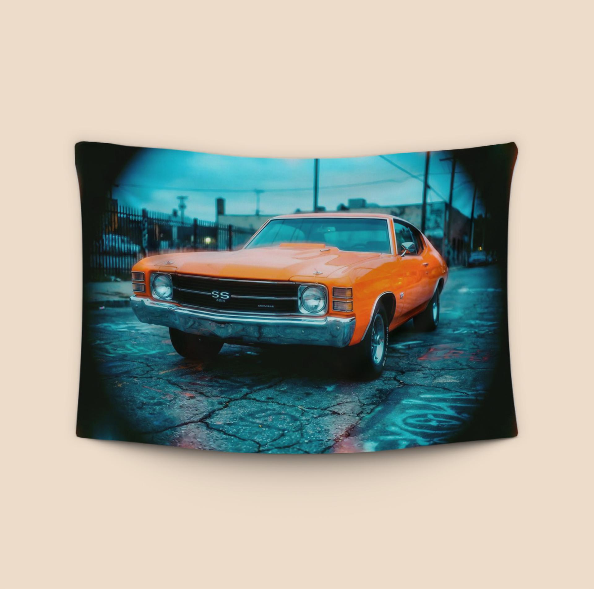 Vivid Orange Chevelle SS 454: Urban Fisheye Perspective