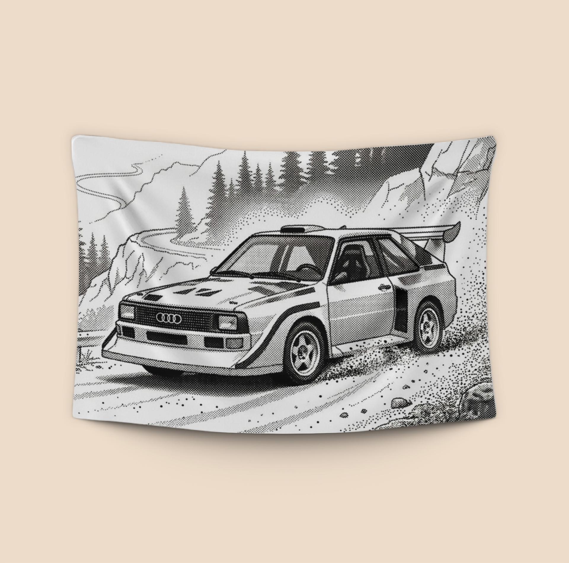 Audi Quattro S1: Retro Halftone Mountain Drift