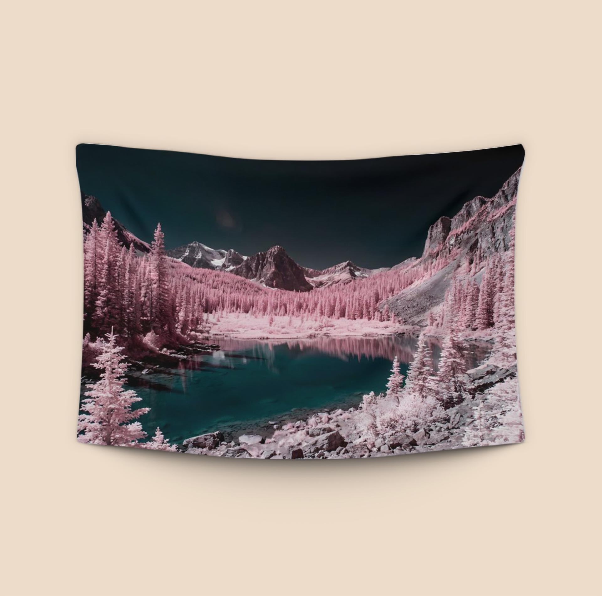 Infrared Canadian Rockies Lake Landscape