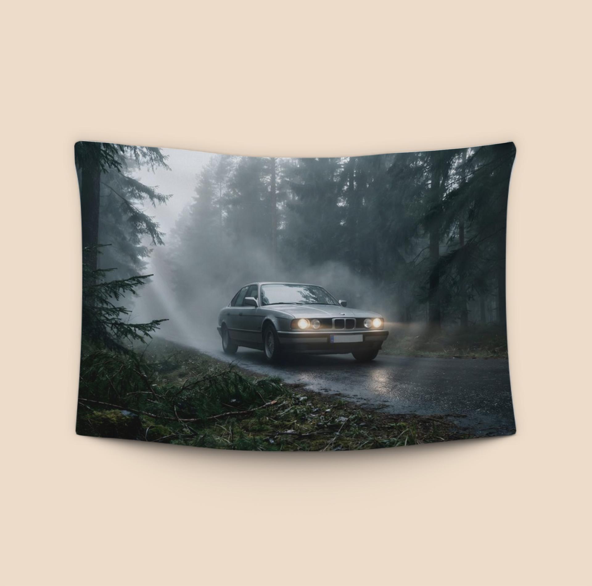 BMW E34: Foggy Forest Sentinel