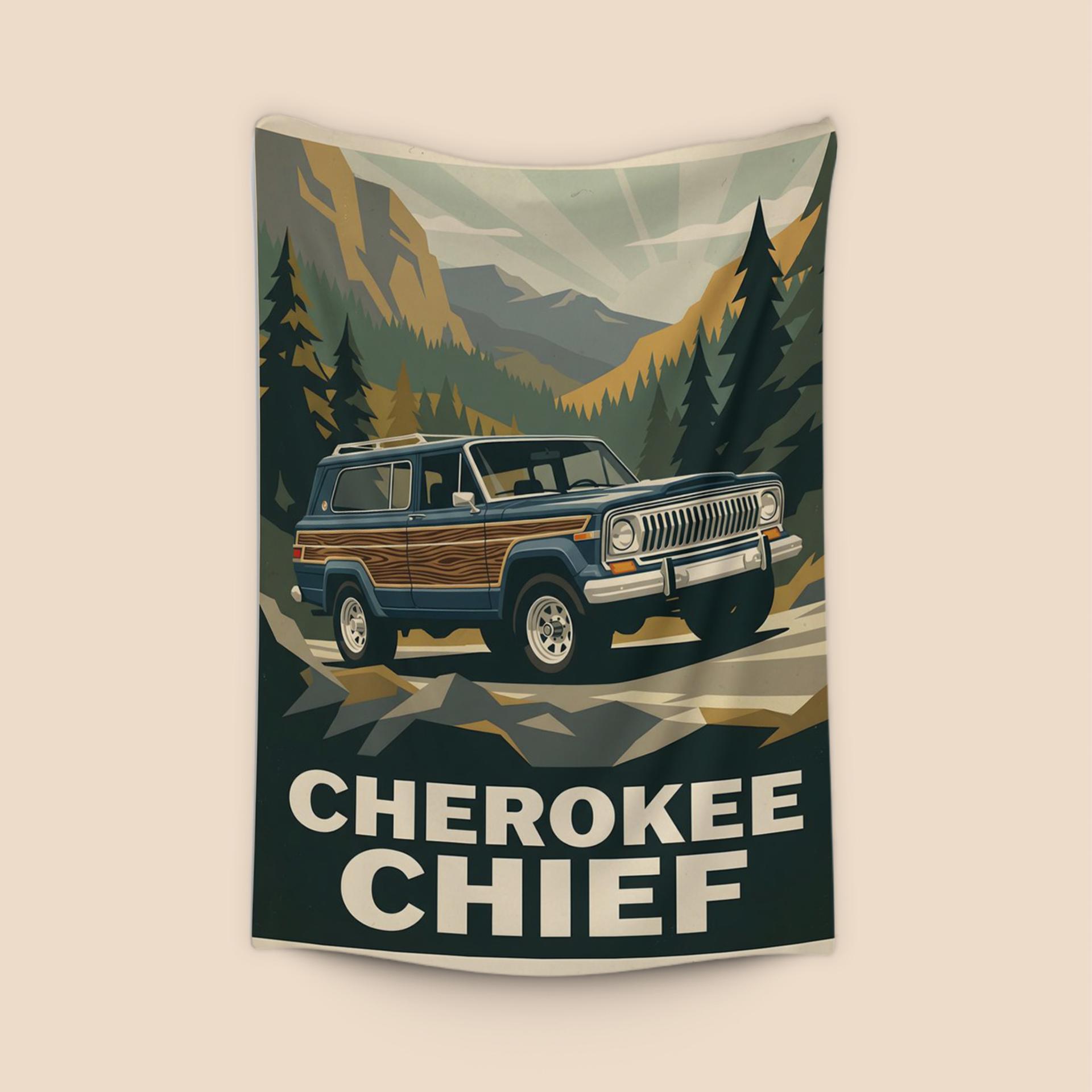 Jeep Cherokee Chief: Mountain Frontier Travel Poster