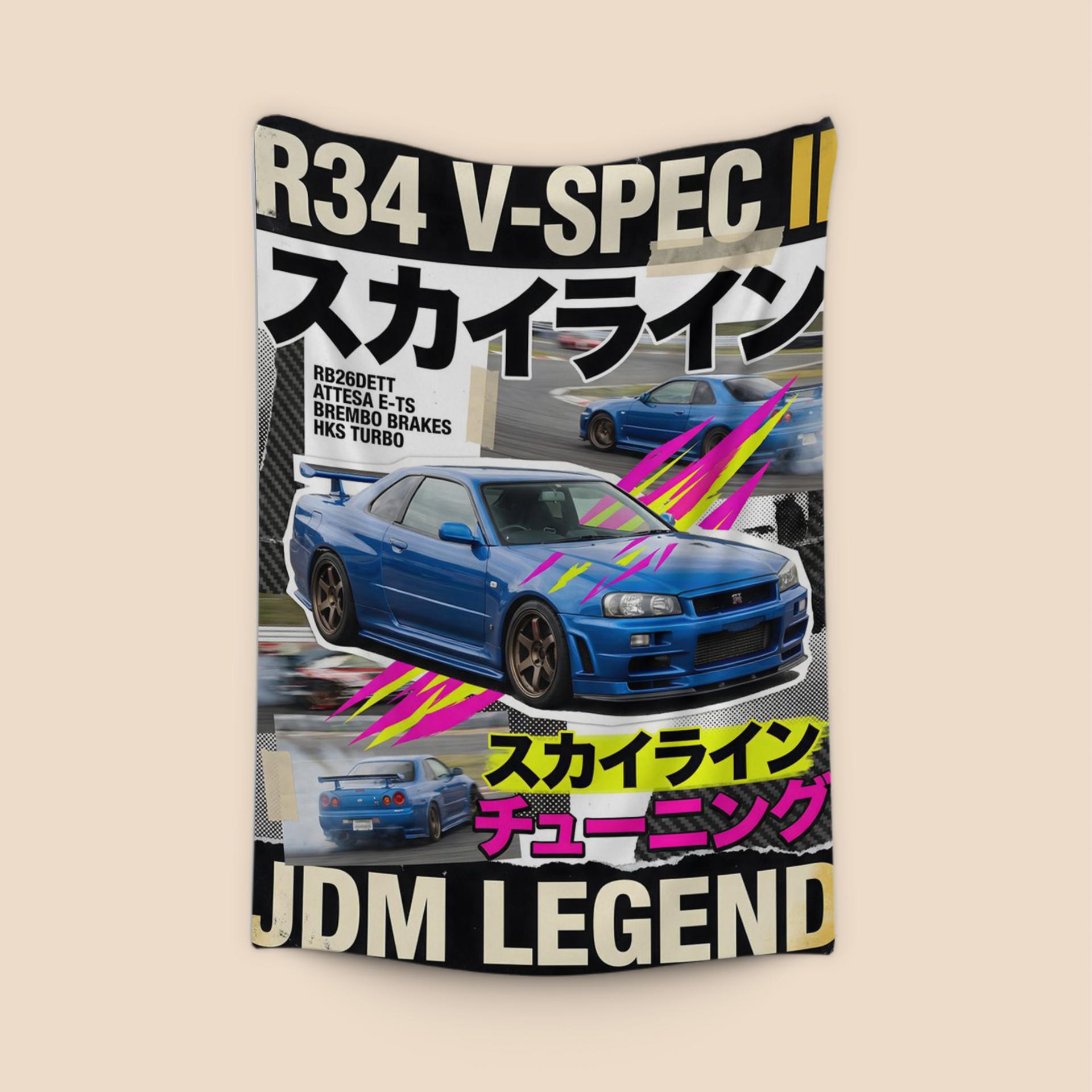 Skyline R34 V-Spec II JDM Legend Zine Poster