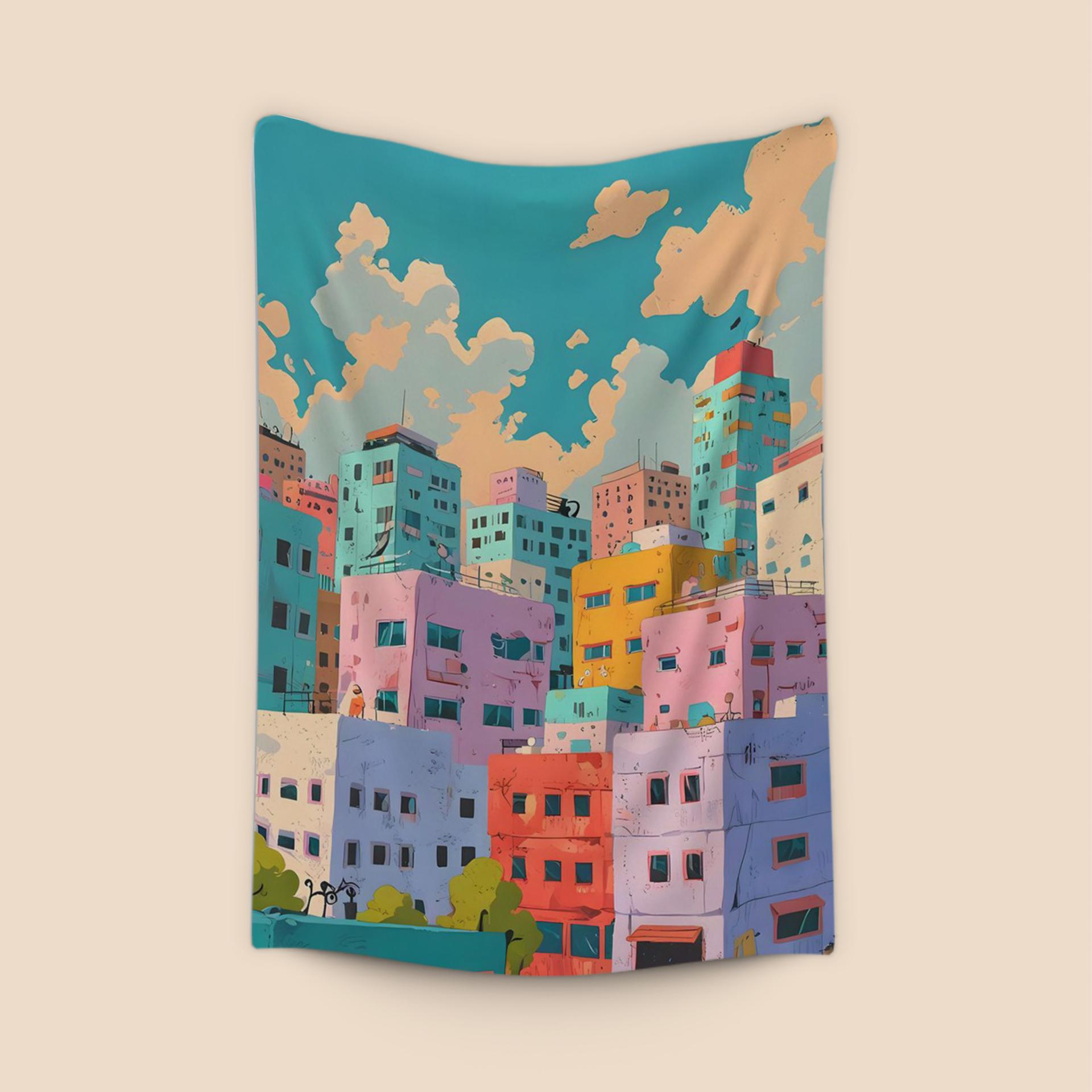 Pastel Rooftops Cityscape