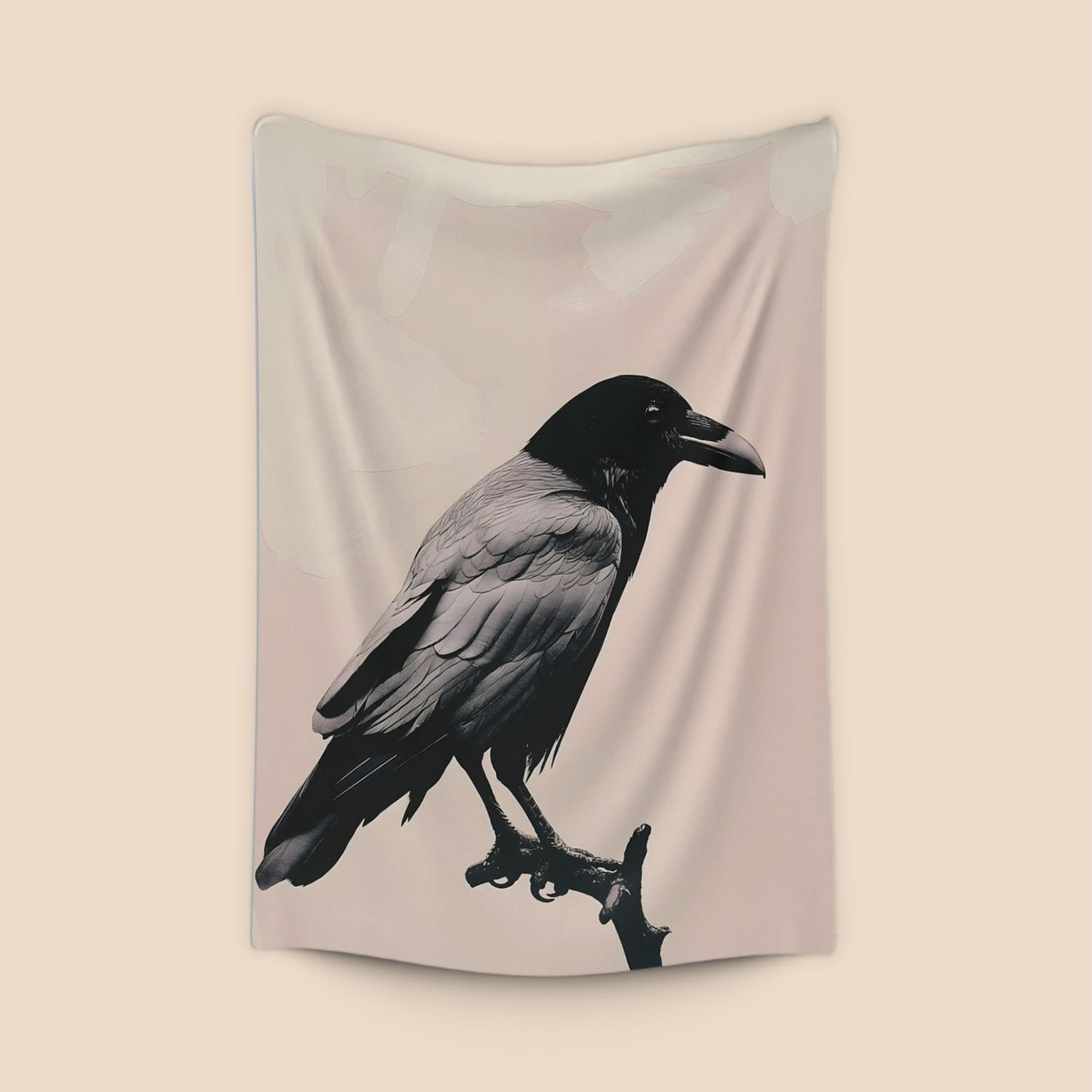 Solitary Raven on Pastel Pink