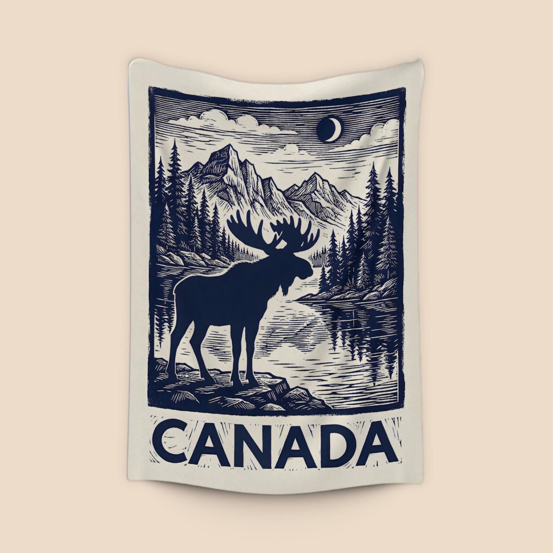 Majestic Canada Moose Woodcut Travel Poster