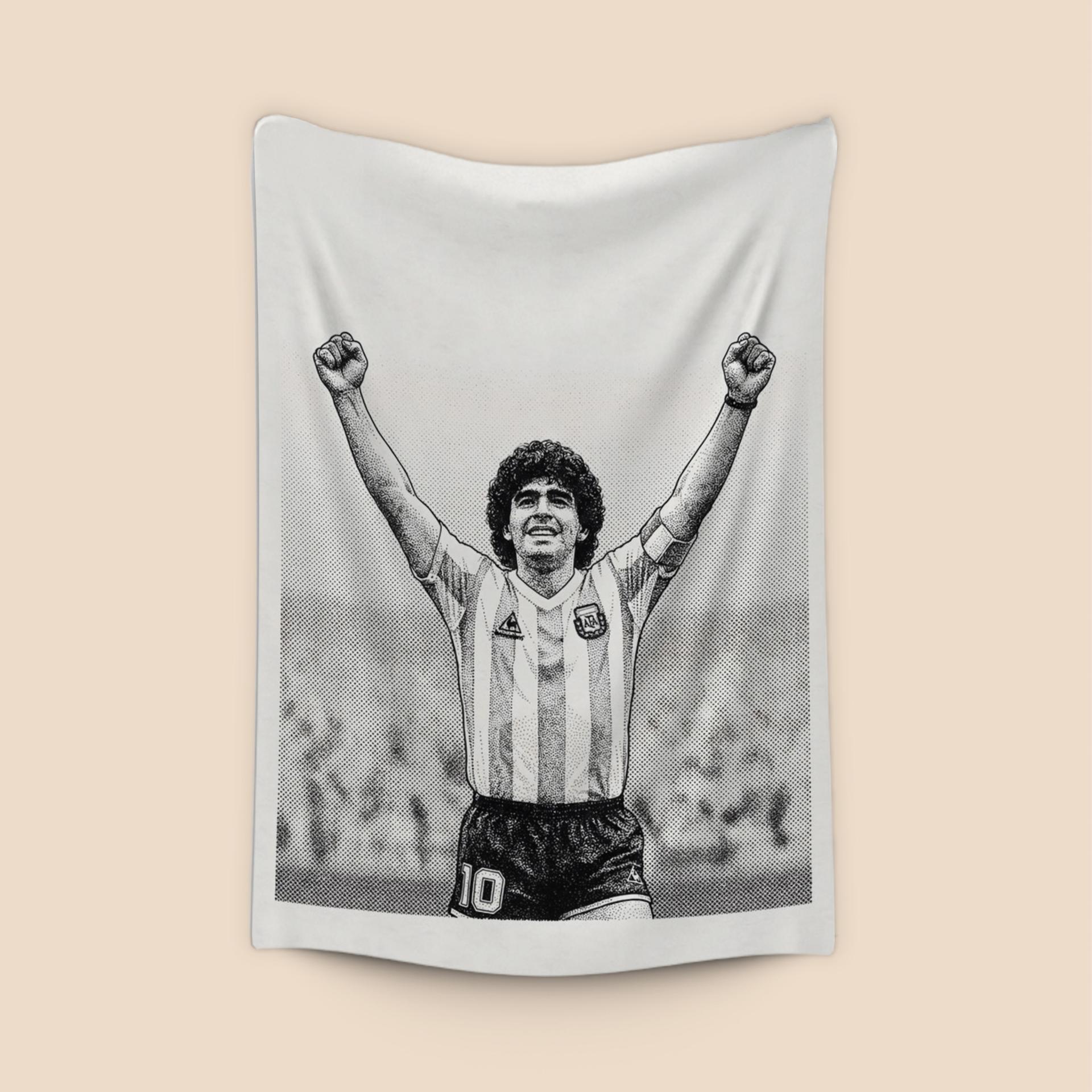 Maradona Triumphant: Stippled Legend in Black and White