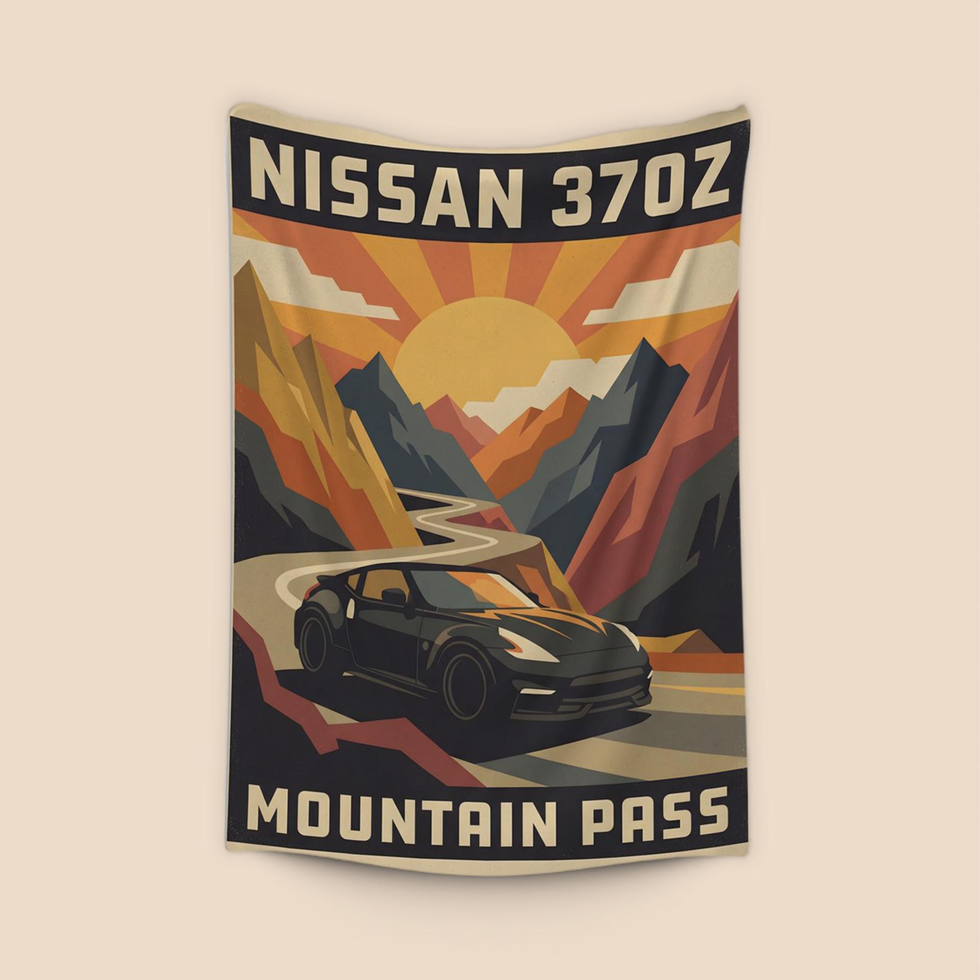 Nissan 370Z Mountain Pass Retro Travel Poster