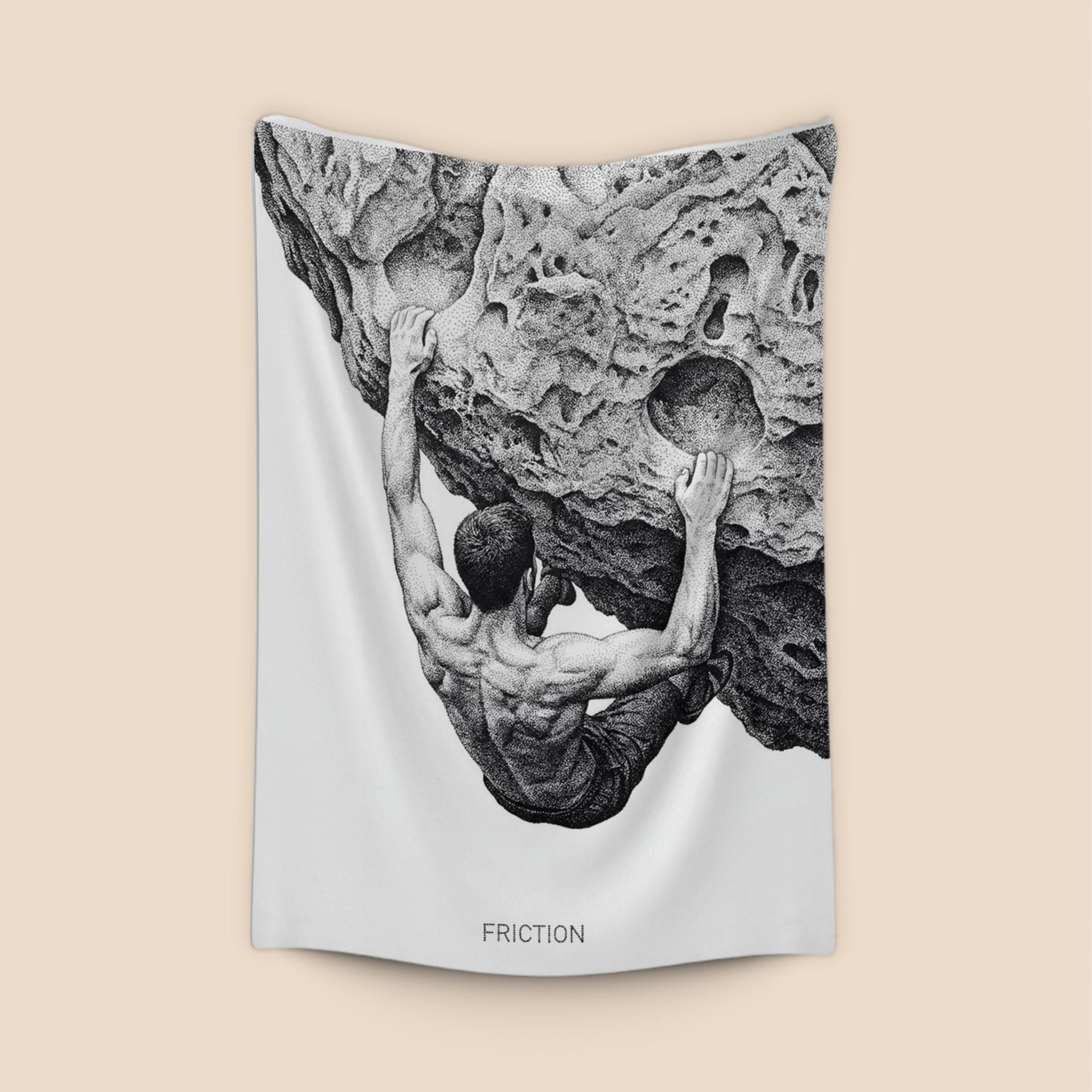 Friction: Stippled Rock Climbing Illustration