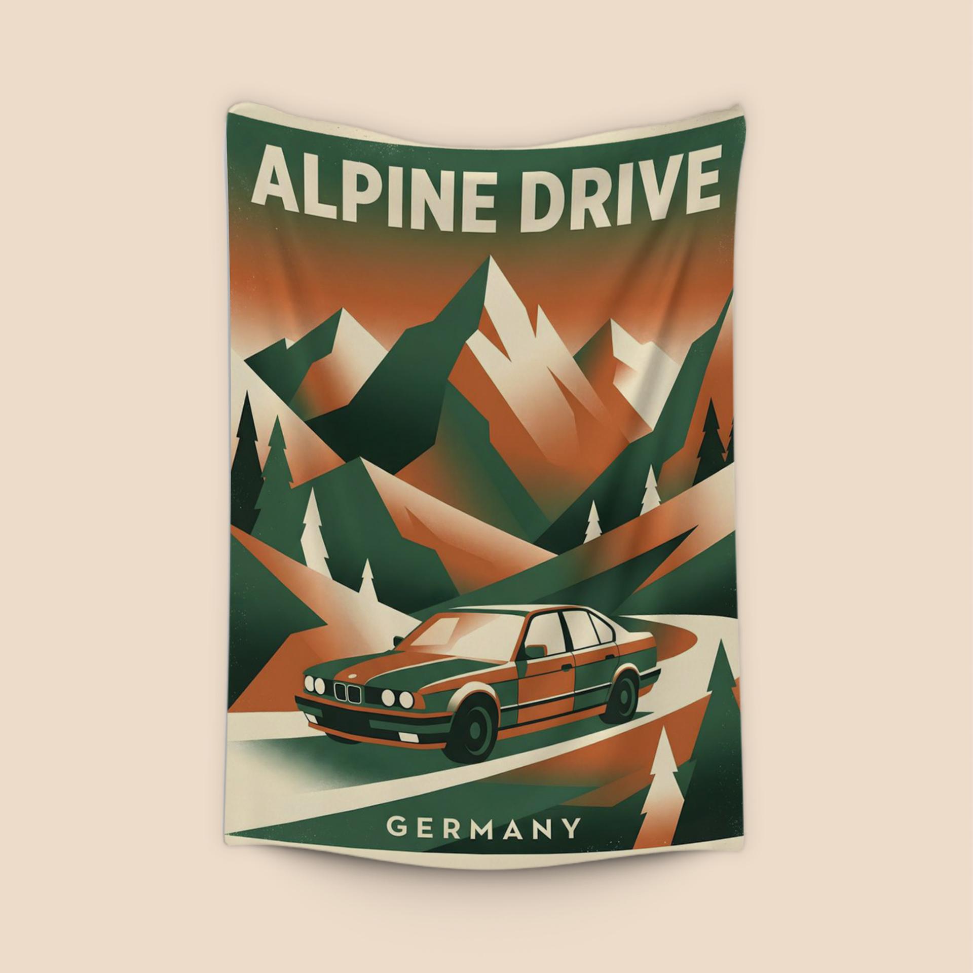 Alpine Drive: BMW E34 Germany Travel Poster