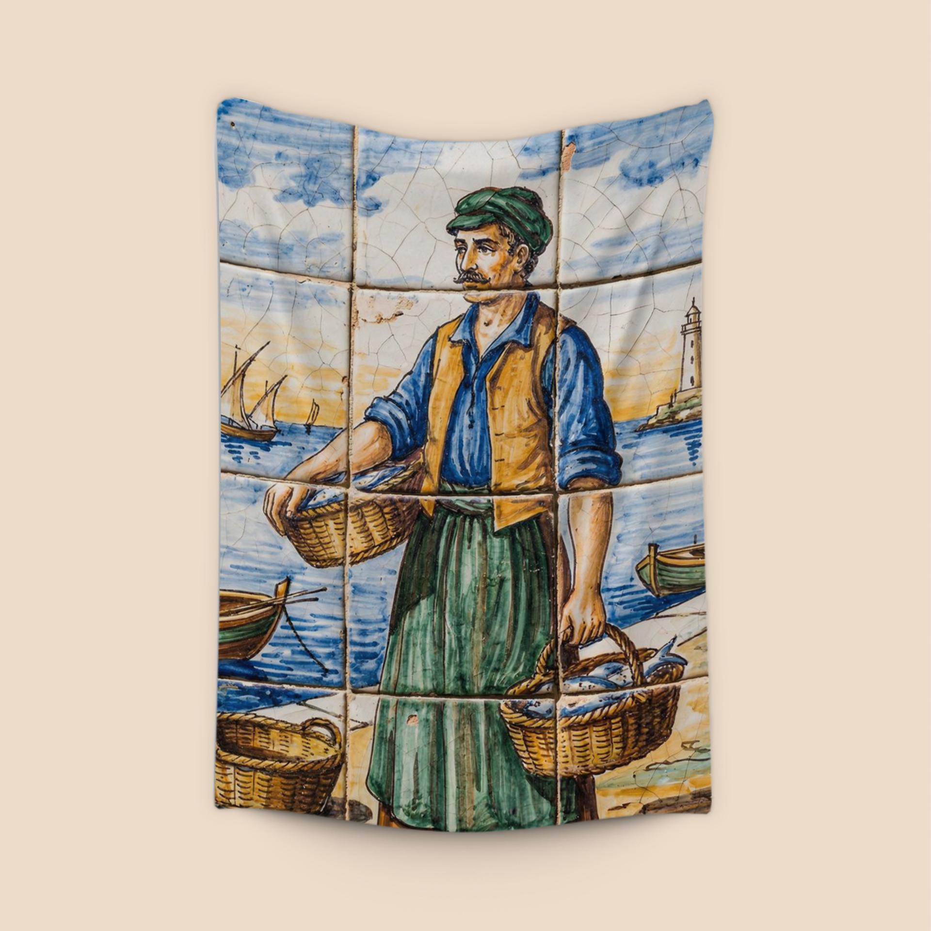 Traditional Fisherman: Andalusian Ceramic Tile Mural