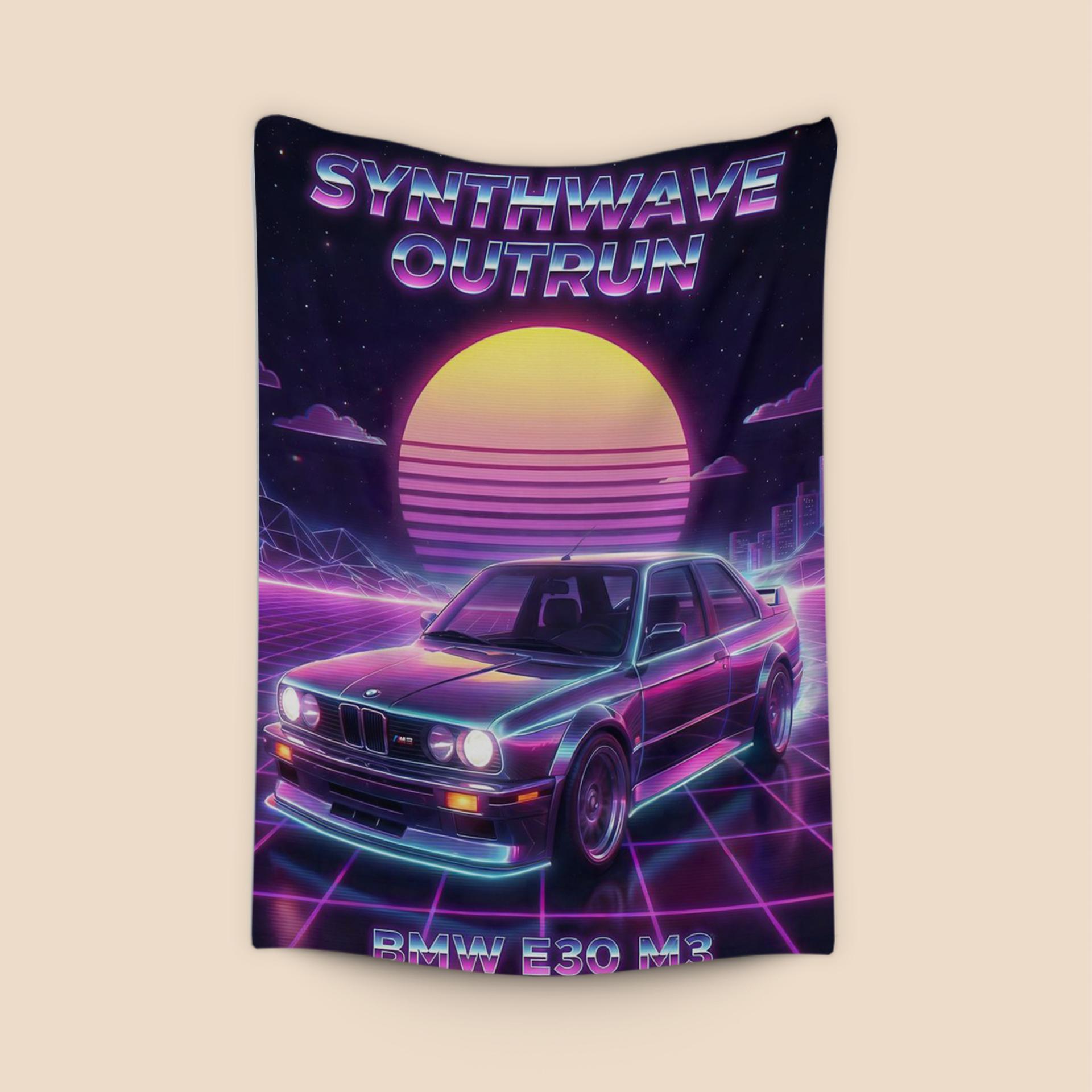BMW E30 M3 Synthwave Outrun Poster