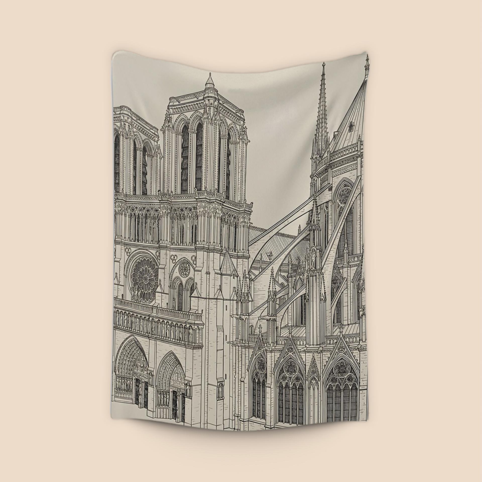 Notre-Dame Paris Gothic Ink Illustration