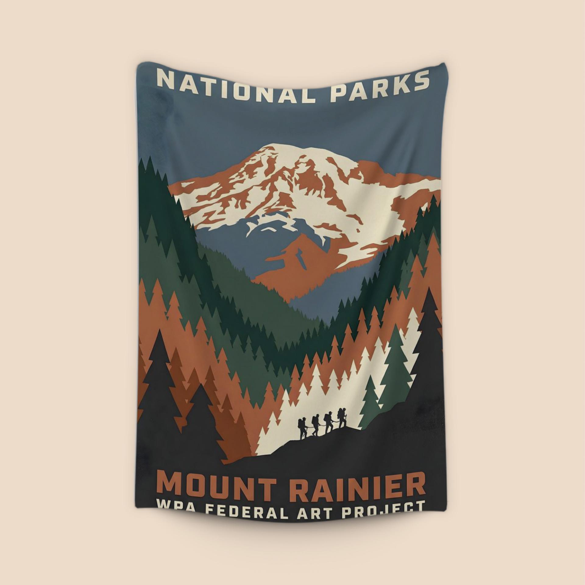 Majestic Mount Rainier: WPA Style National Park Poster
