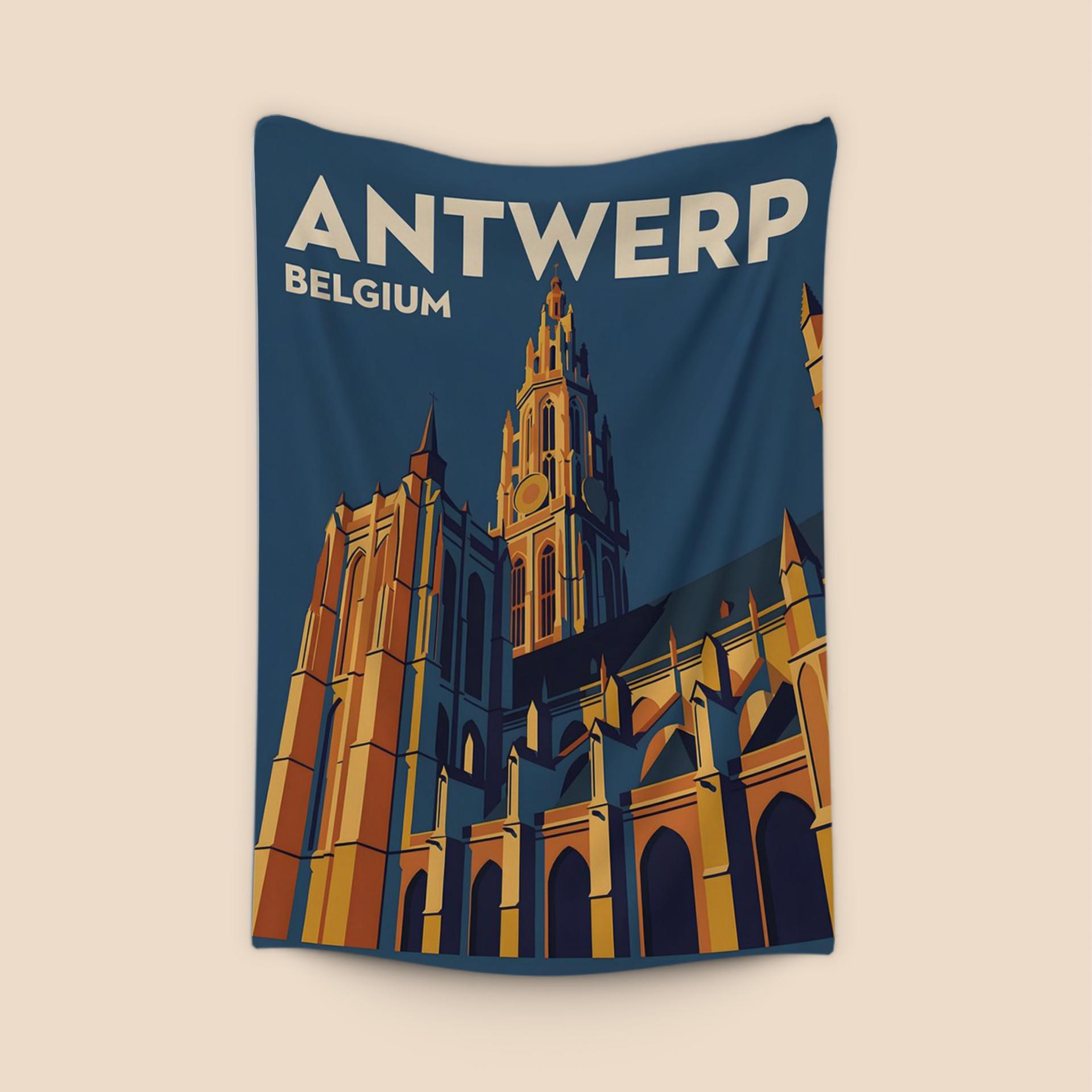 Antwerp Cathedral Retro Travel Poster