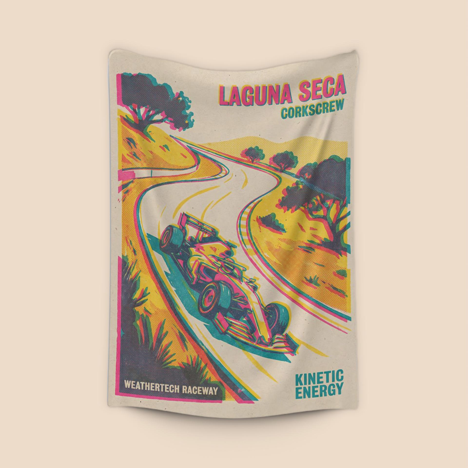 Kinetic Energy: Laguna Seca Corkscrew Retro Racing Poster
