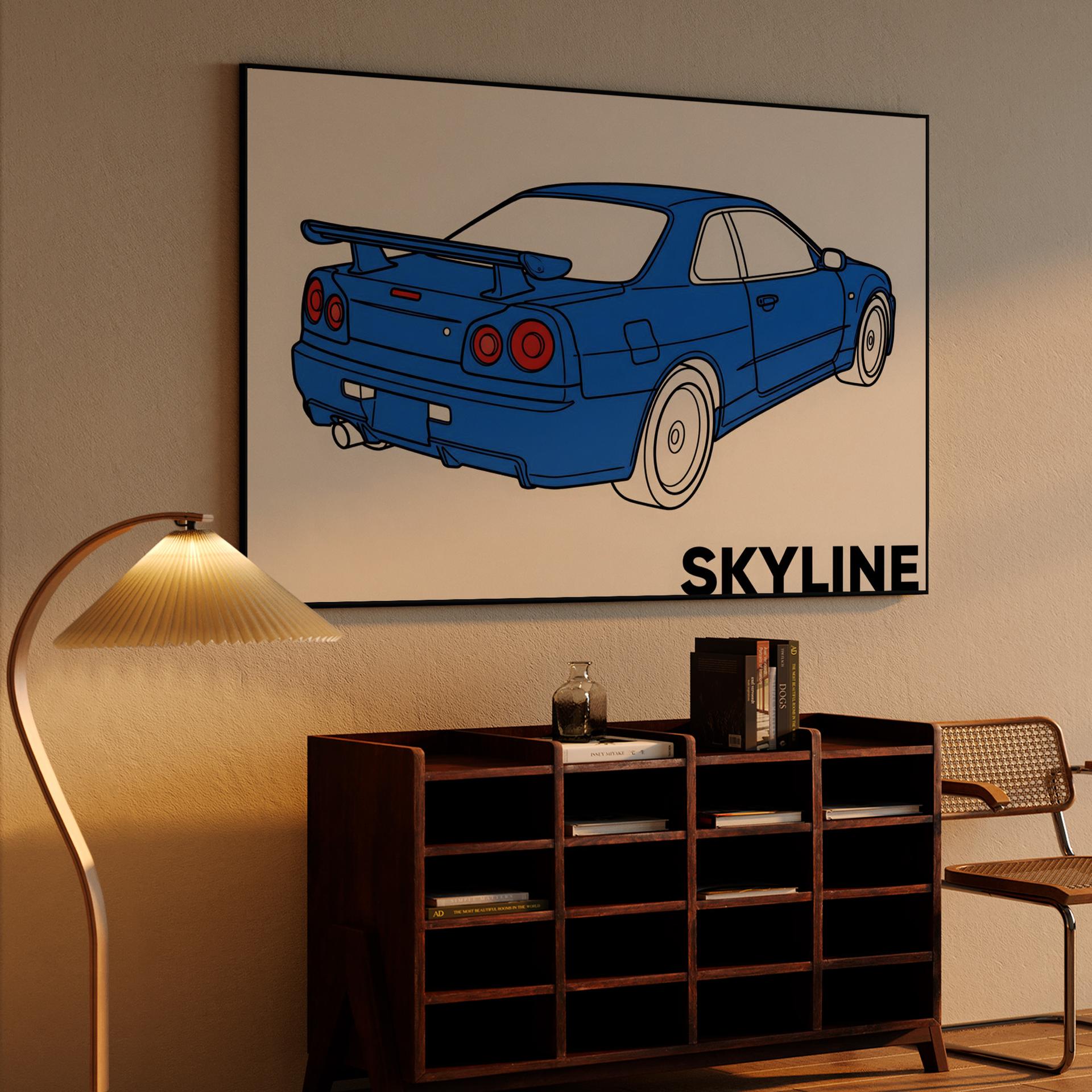 Minimalist Blue Nissan Skyline R34