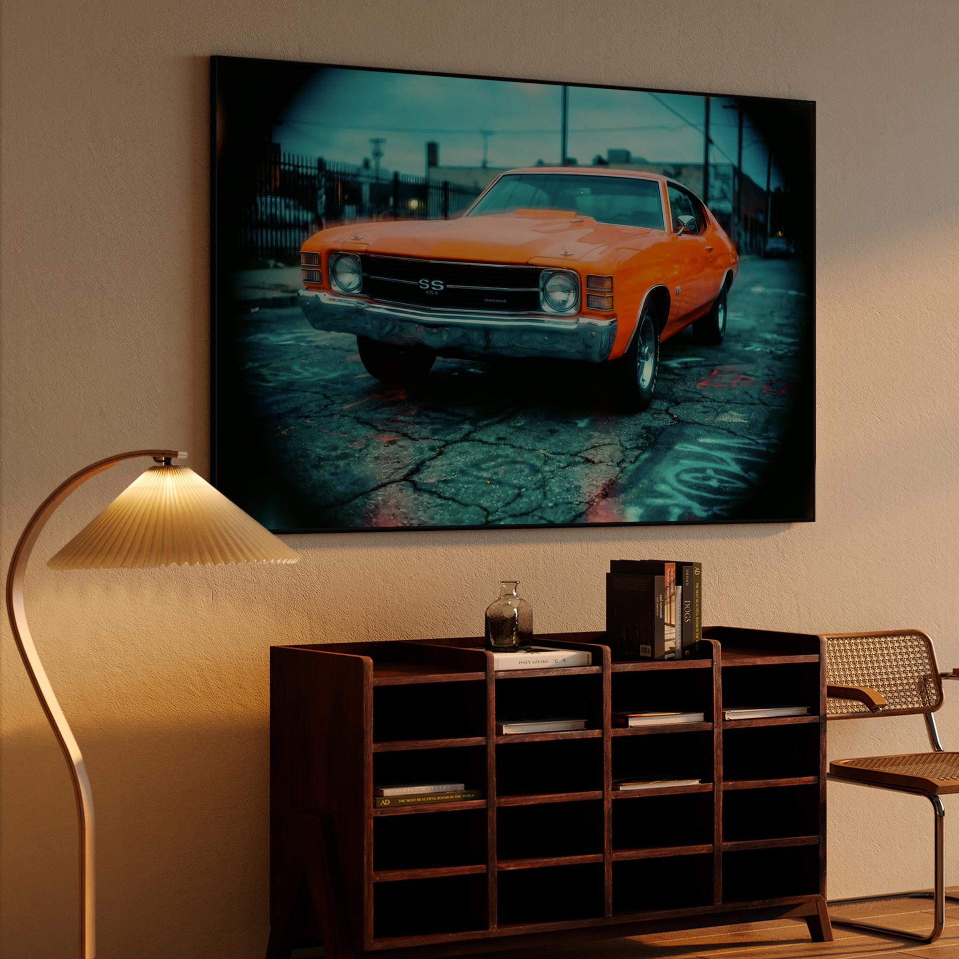 Vivid Orange Chevelle SS 454: Urban Fisheye Perspective