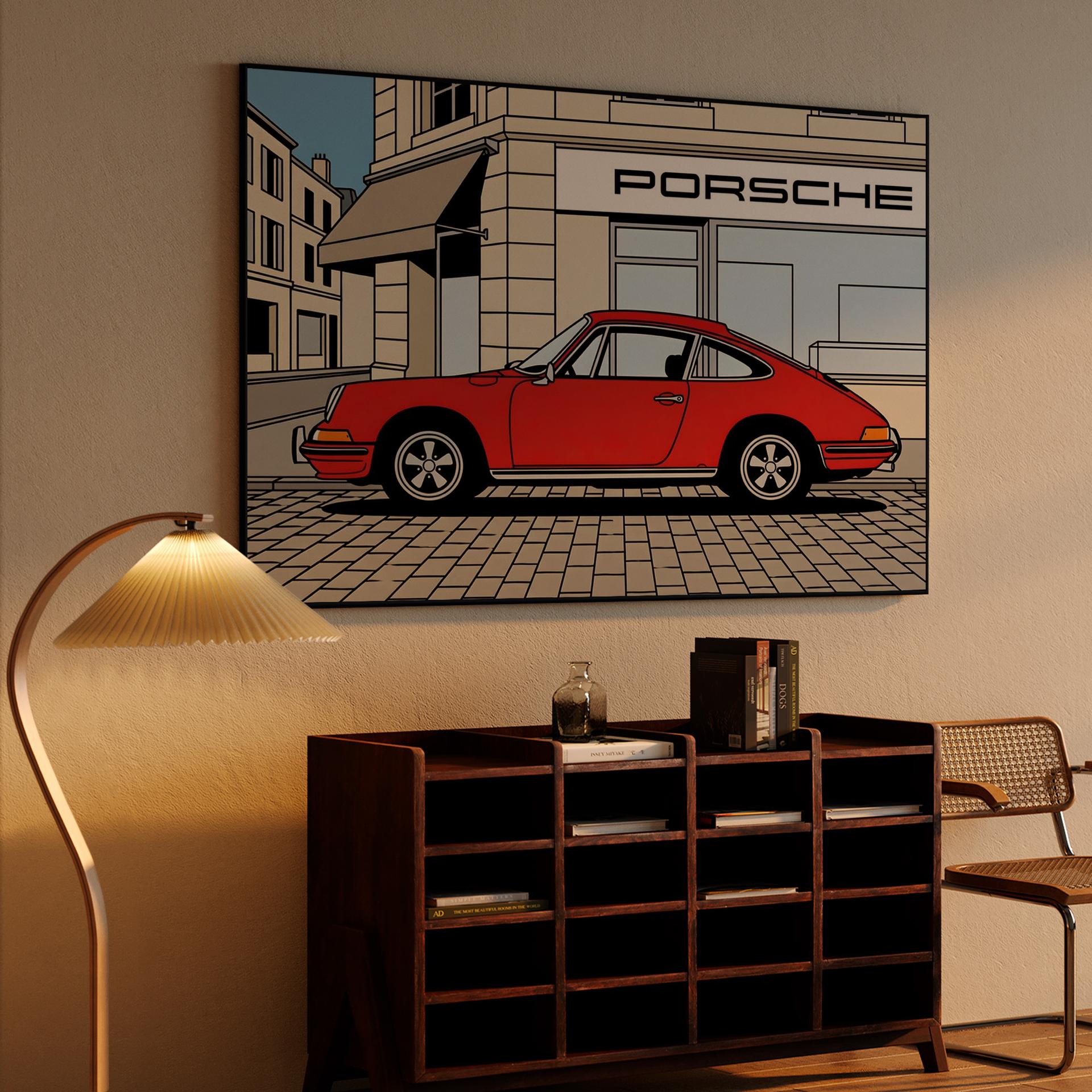Classic Red Porsche 911 Showroom Illustration