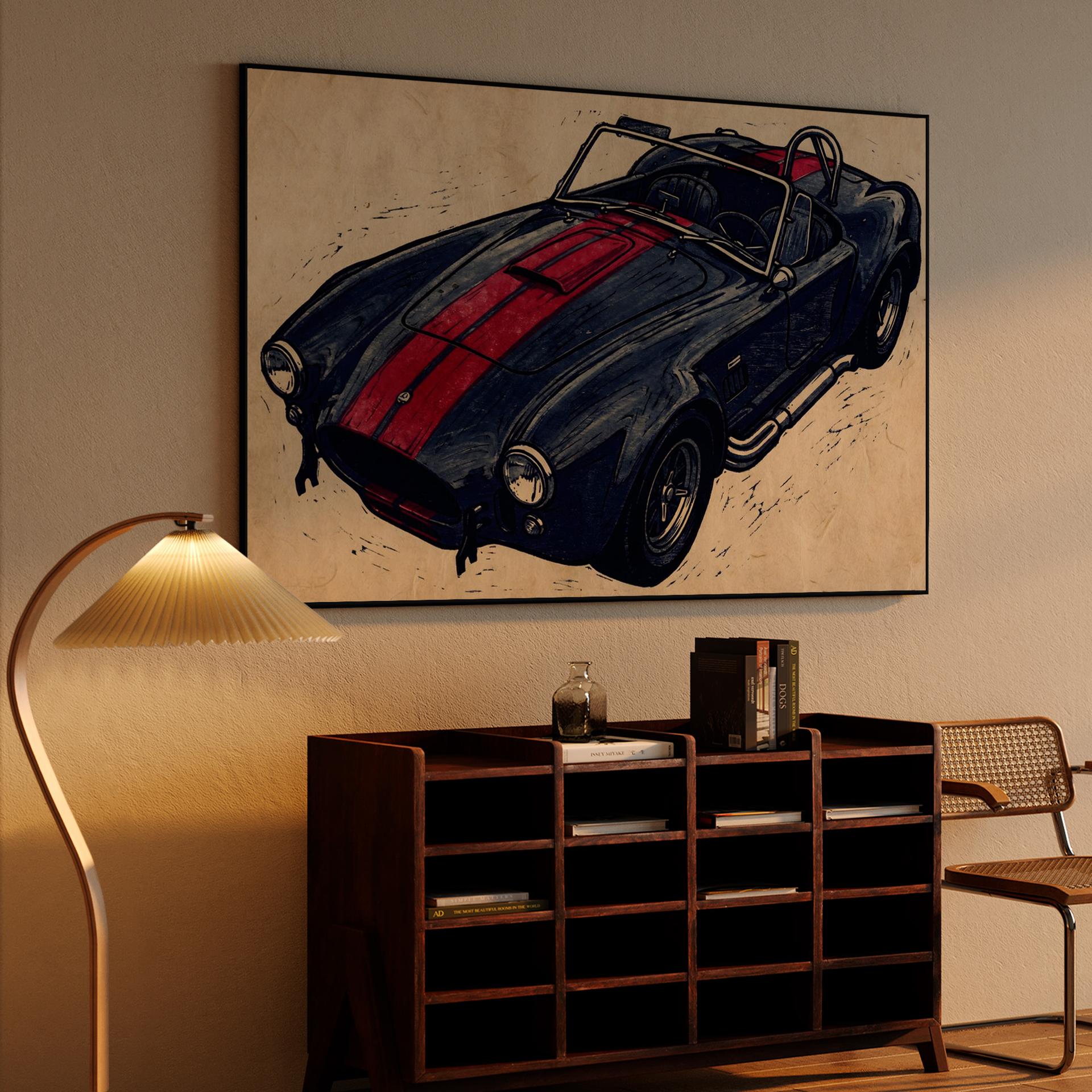 Shelby Cobra: Textured Woodcut Roadster
