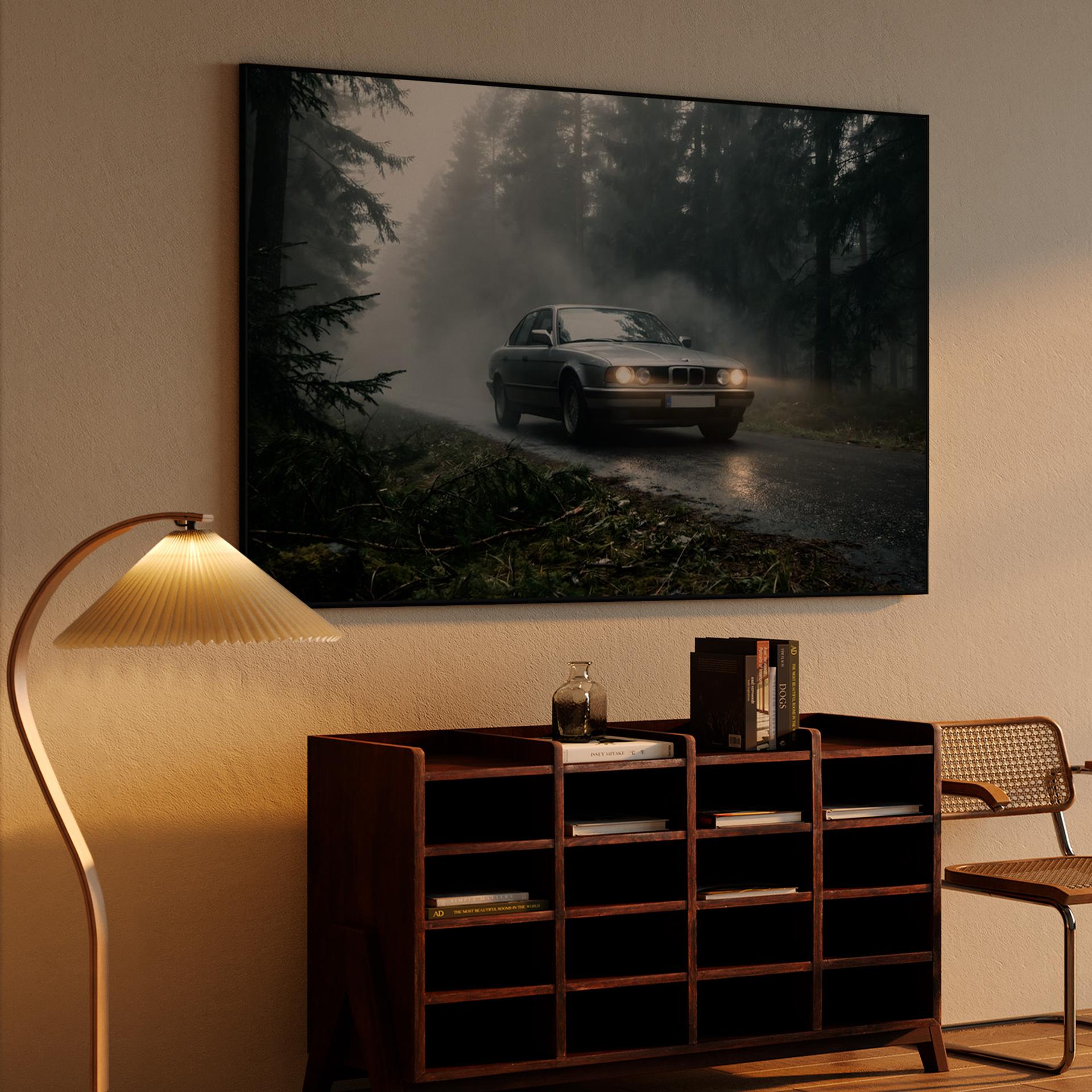 BMW E34: Foggy Forest Sentinel