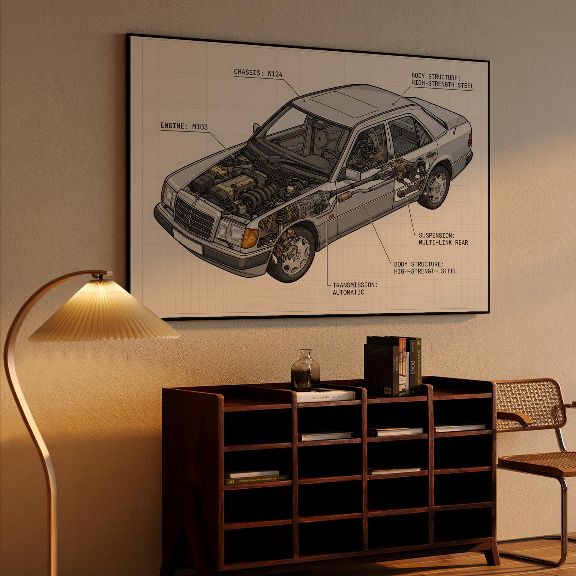 Mercedes-Benz W124: Engineering Cutaway Illustration