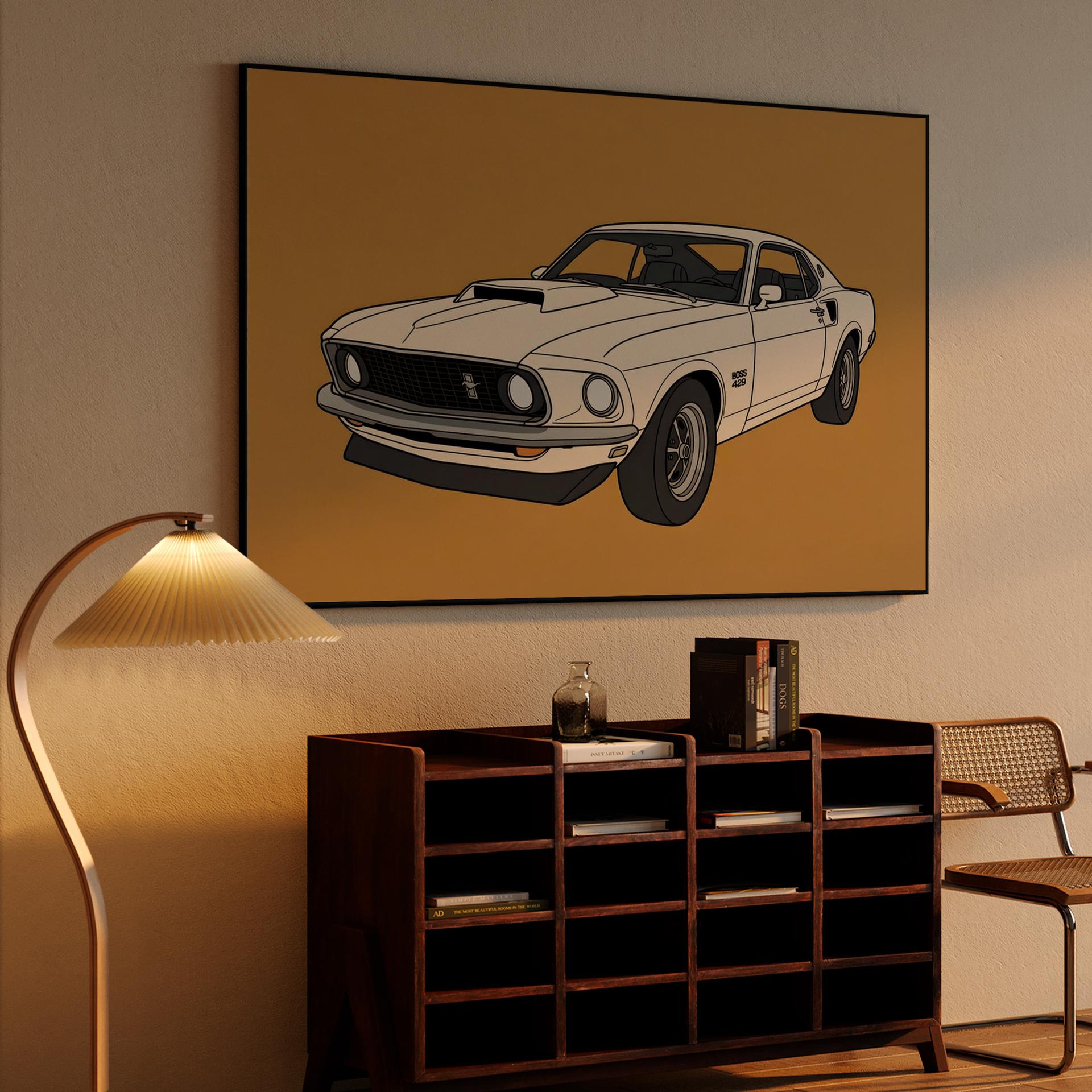 White Mustang Boss 429 Minimalist Illustration