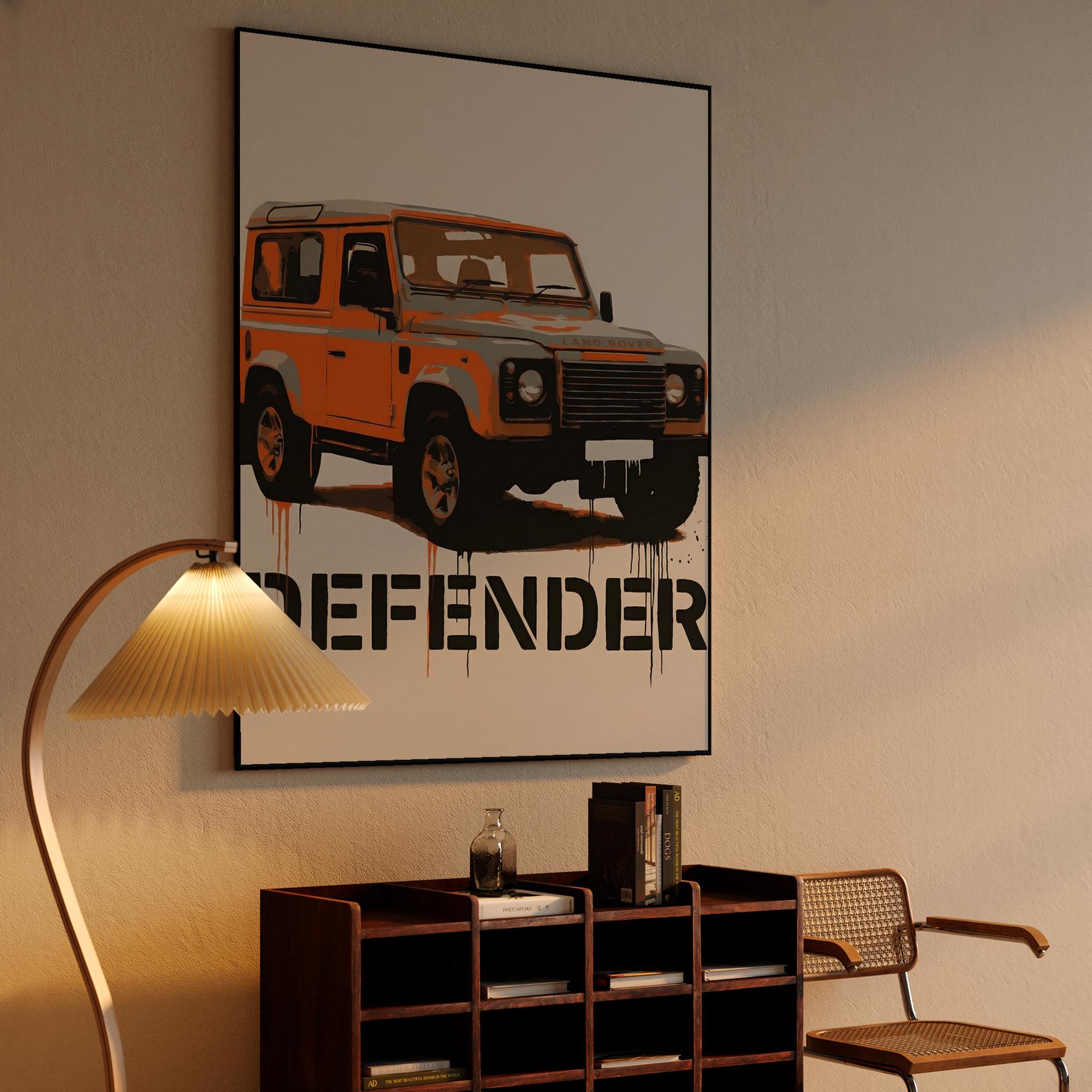 Orange Land Rover Defender Street Art Stencil