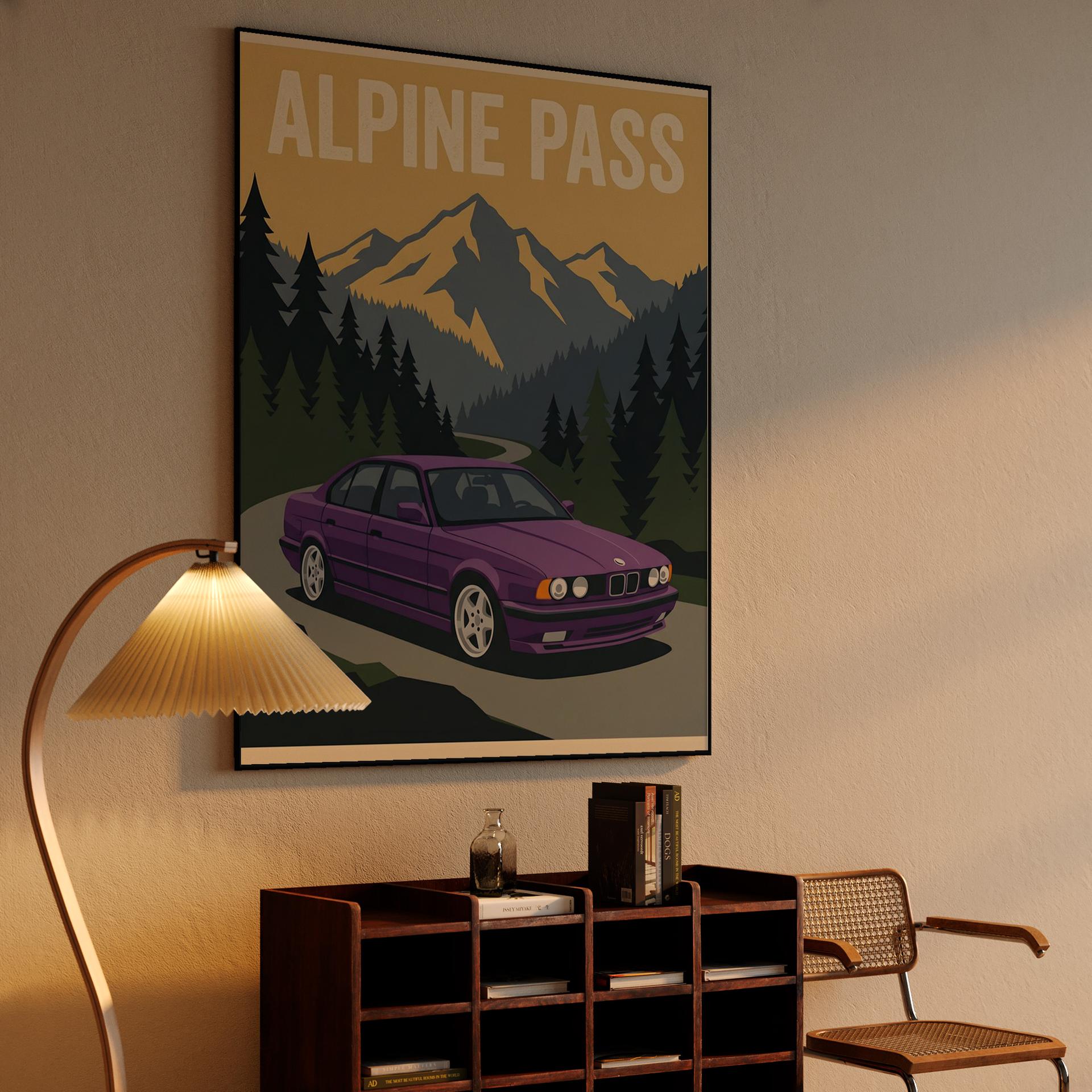 BMW E34 M5 Alpine Pass Travel Poster