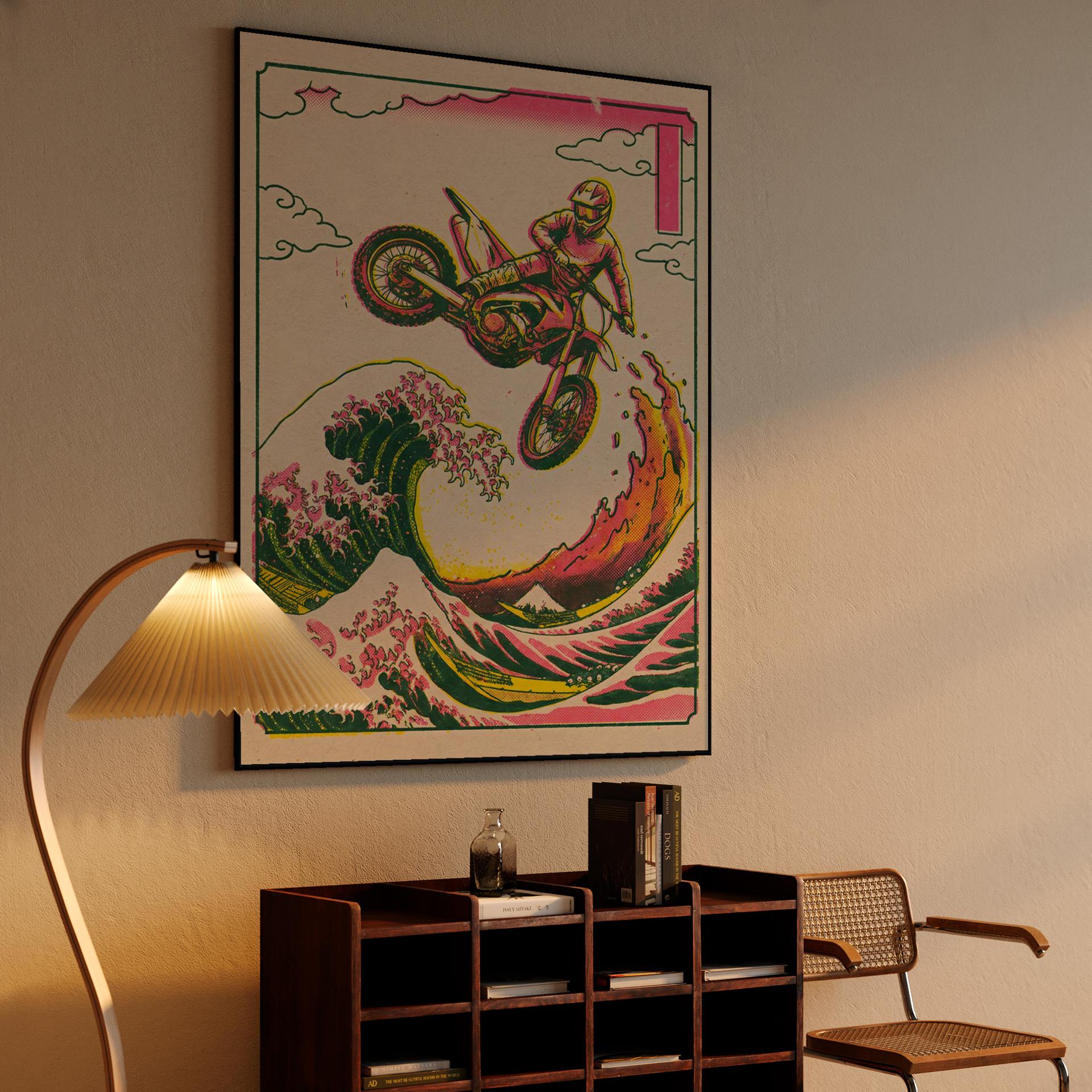 The Great Motocross Wave: Hokusai Inspired Action Art