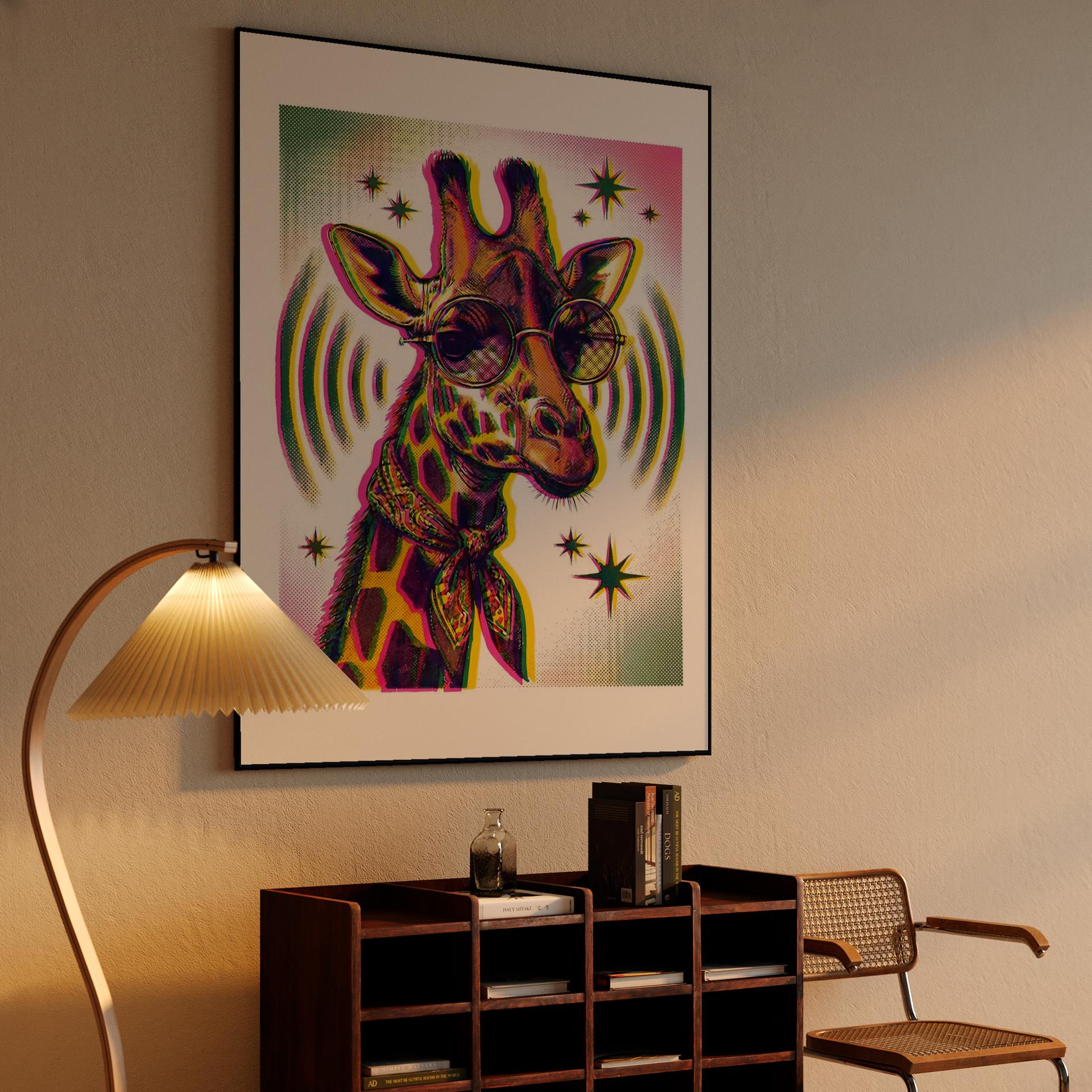 Groovy Neon Giraffe with Sunglasses