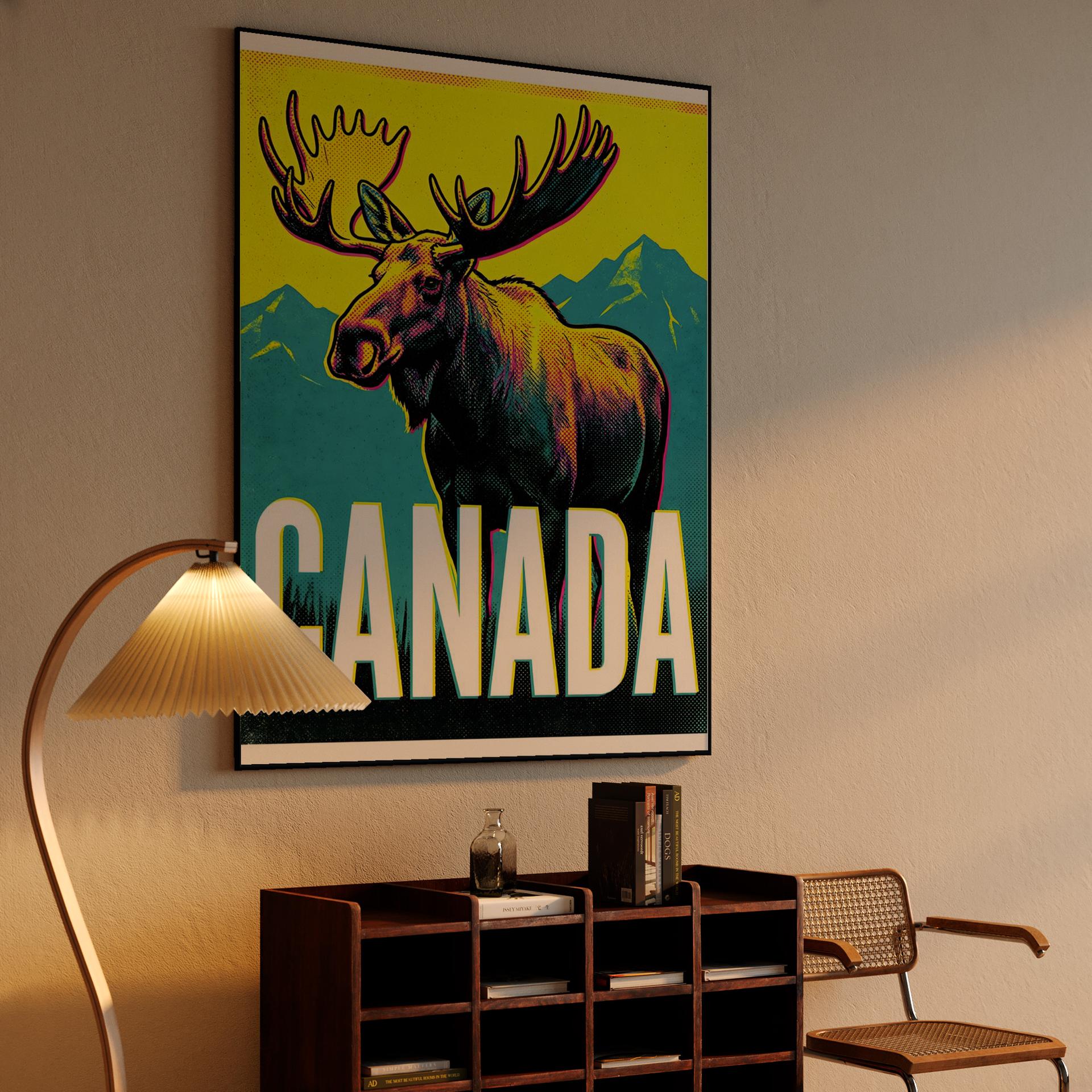 Vibrant Canada Moose Pop Art Travel Poster