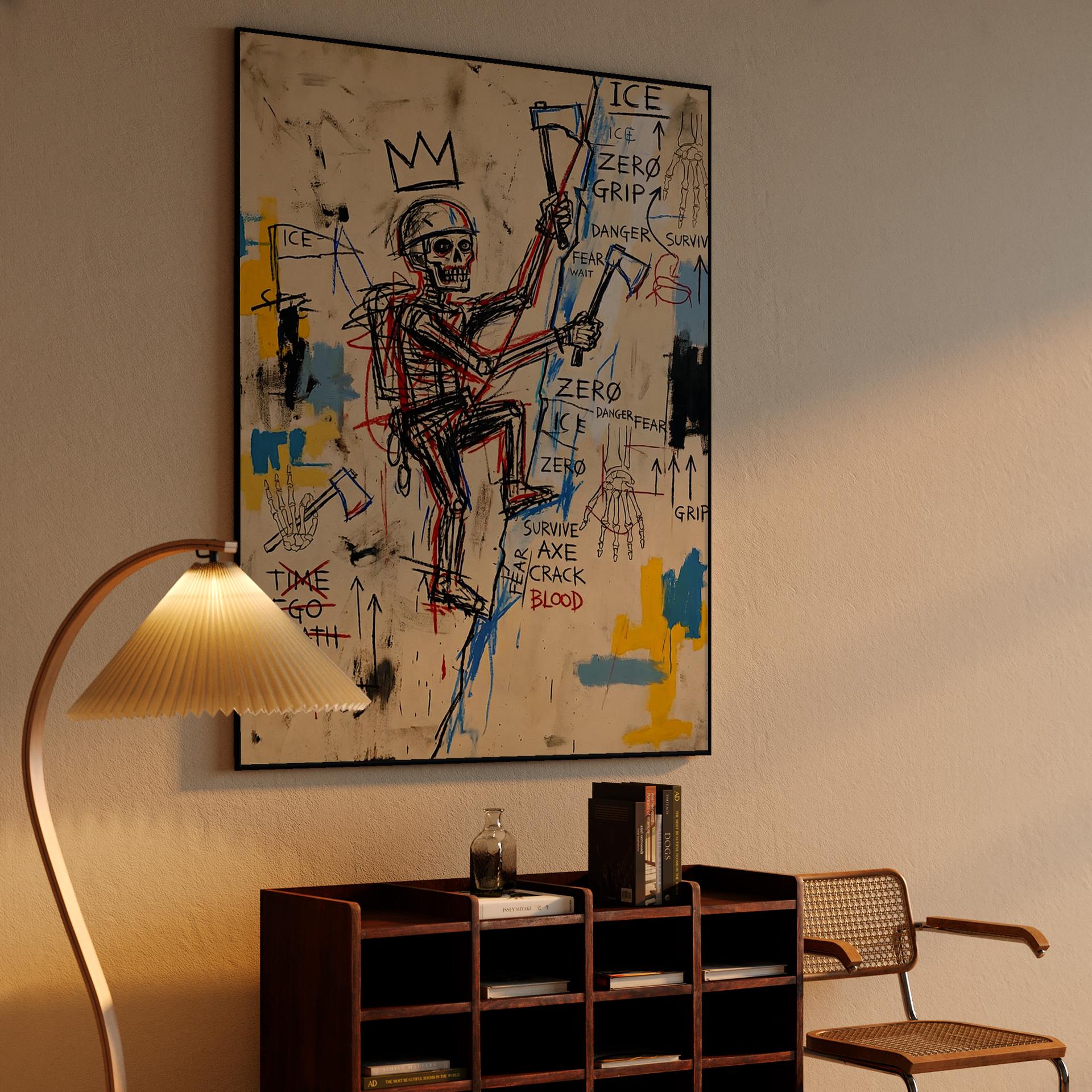 The Ascent of Ego: Basquiat Style Skeletal Climber