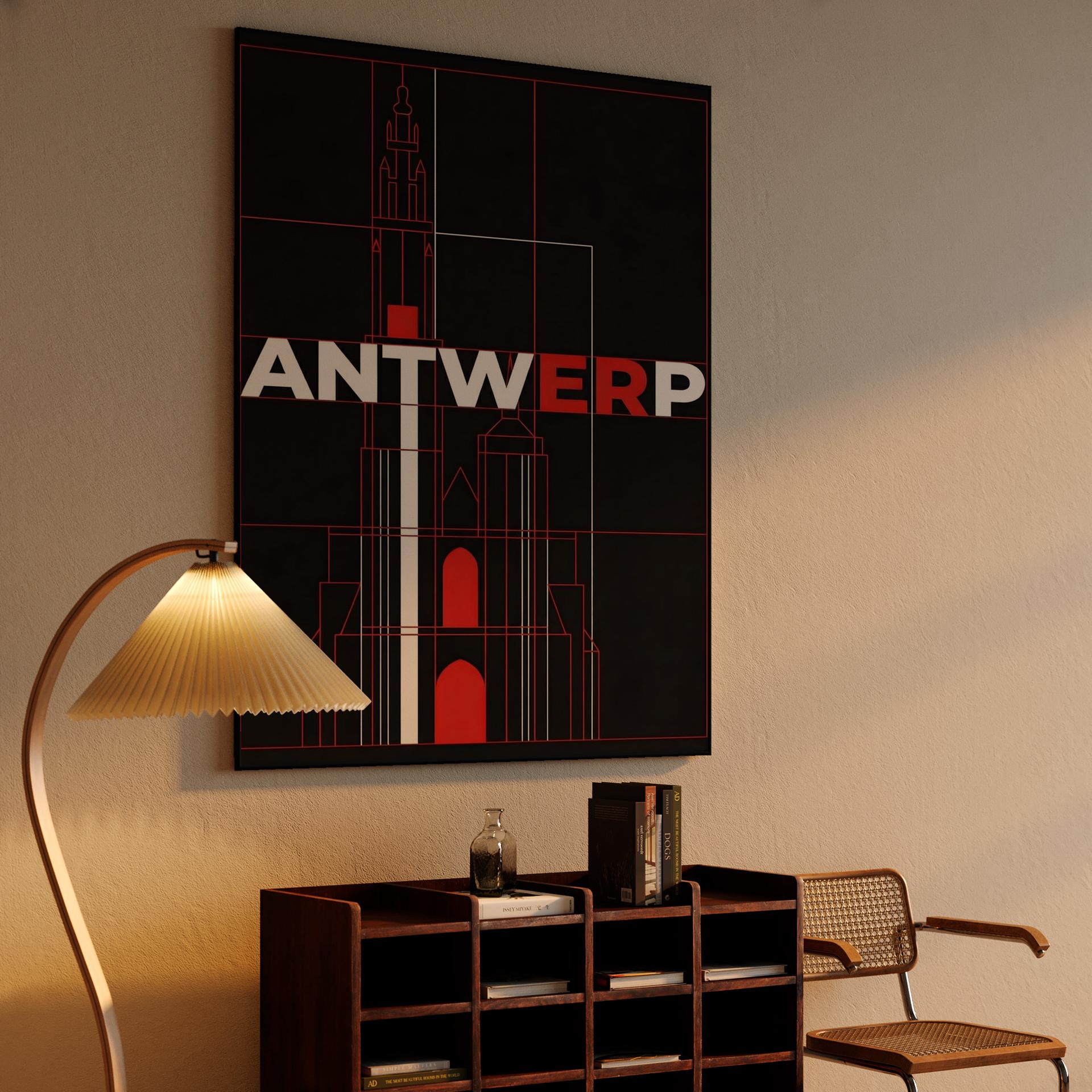 Antwerp Cathedral Geometric Line Art