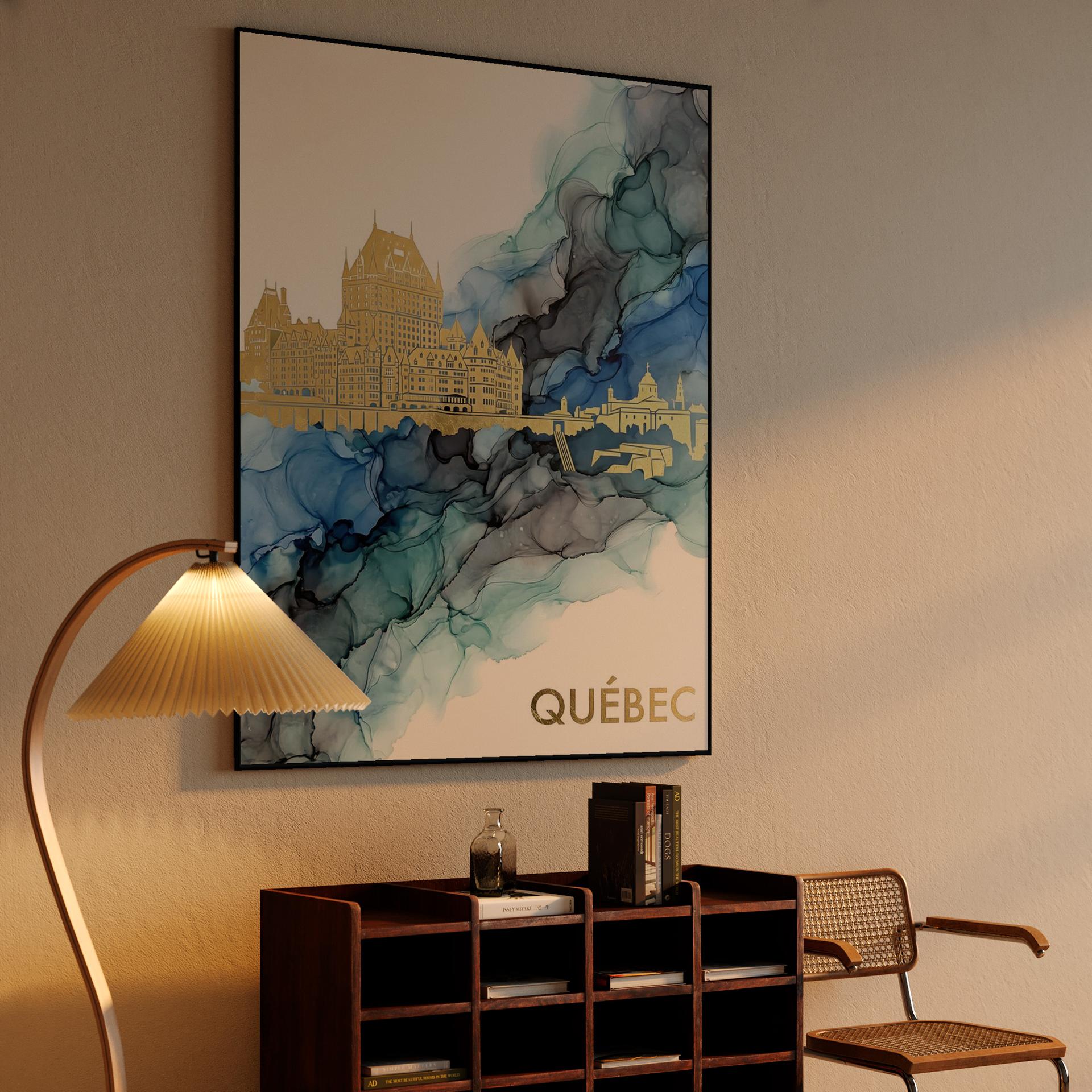 Golden Horizon: Quebec City Alcohol Ink Fusion