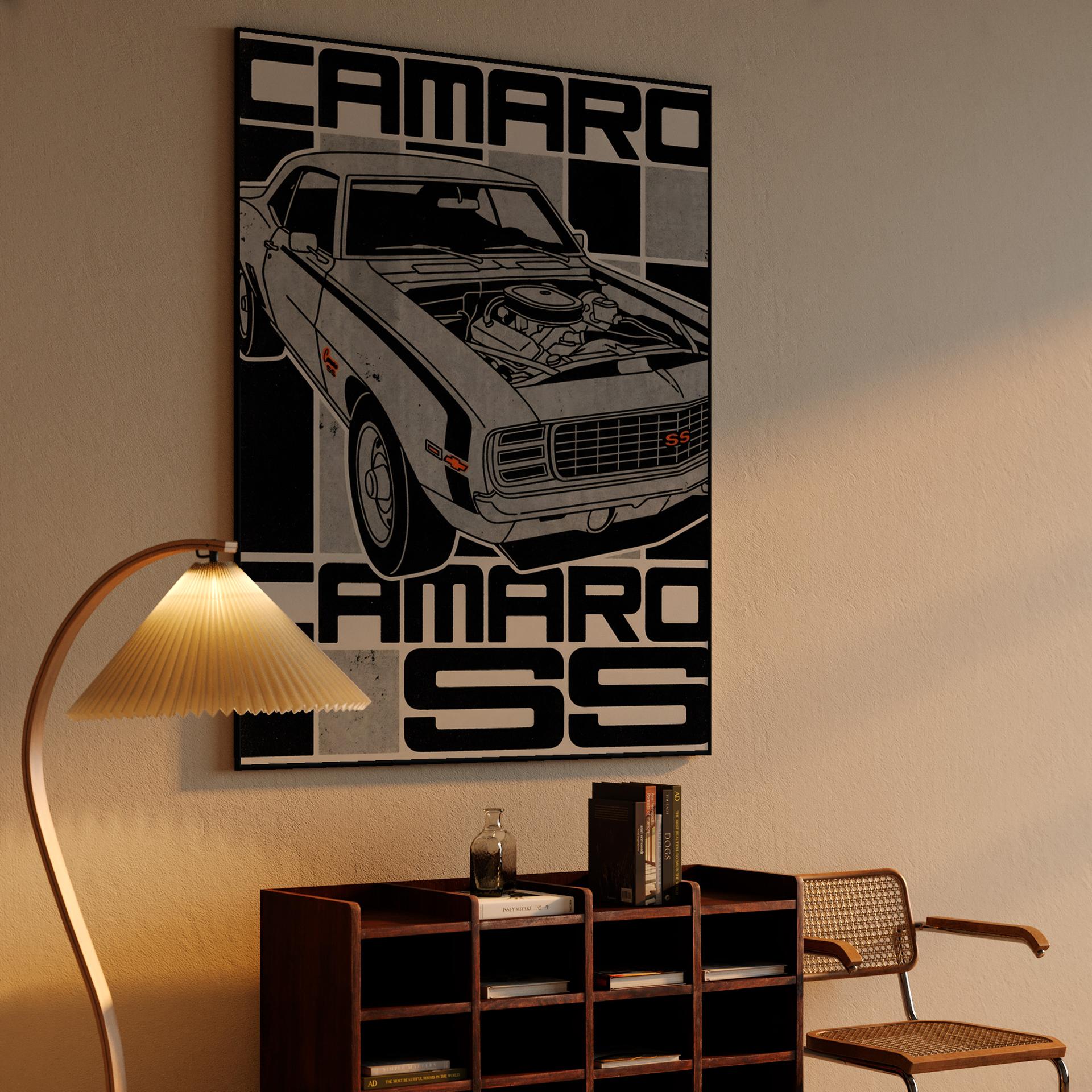 Camaro SS V8 Engine Checkered Poster