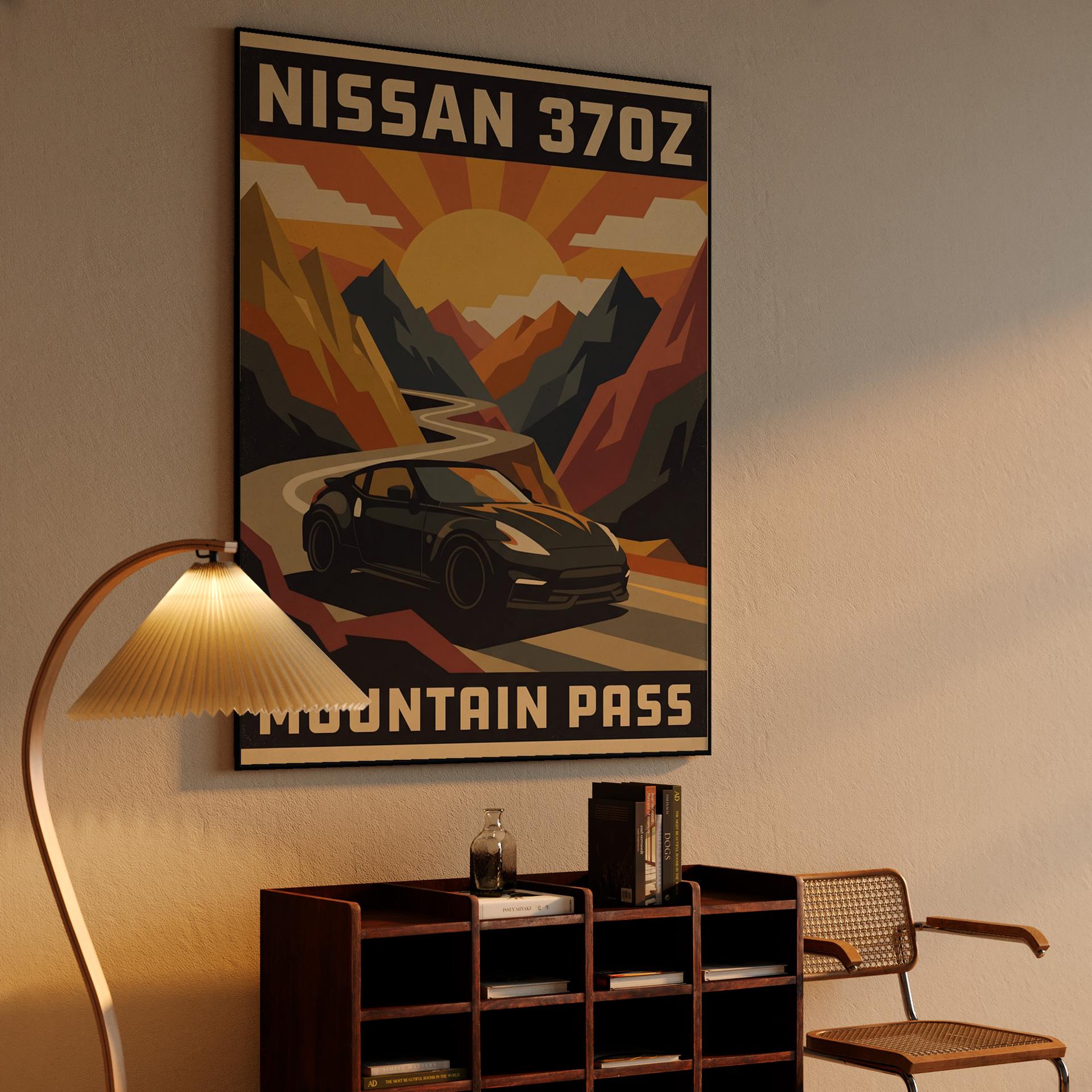 Nissan 370Z Mountain Pass Retro Travel Poster