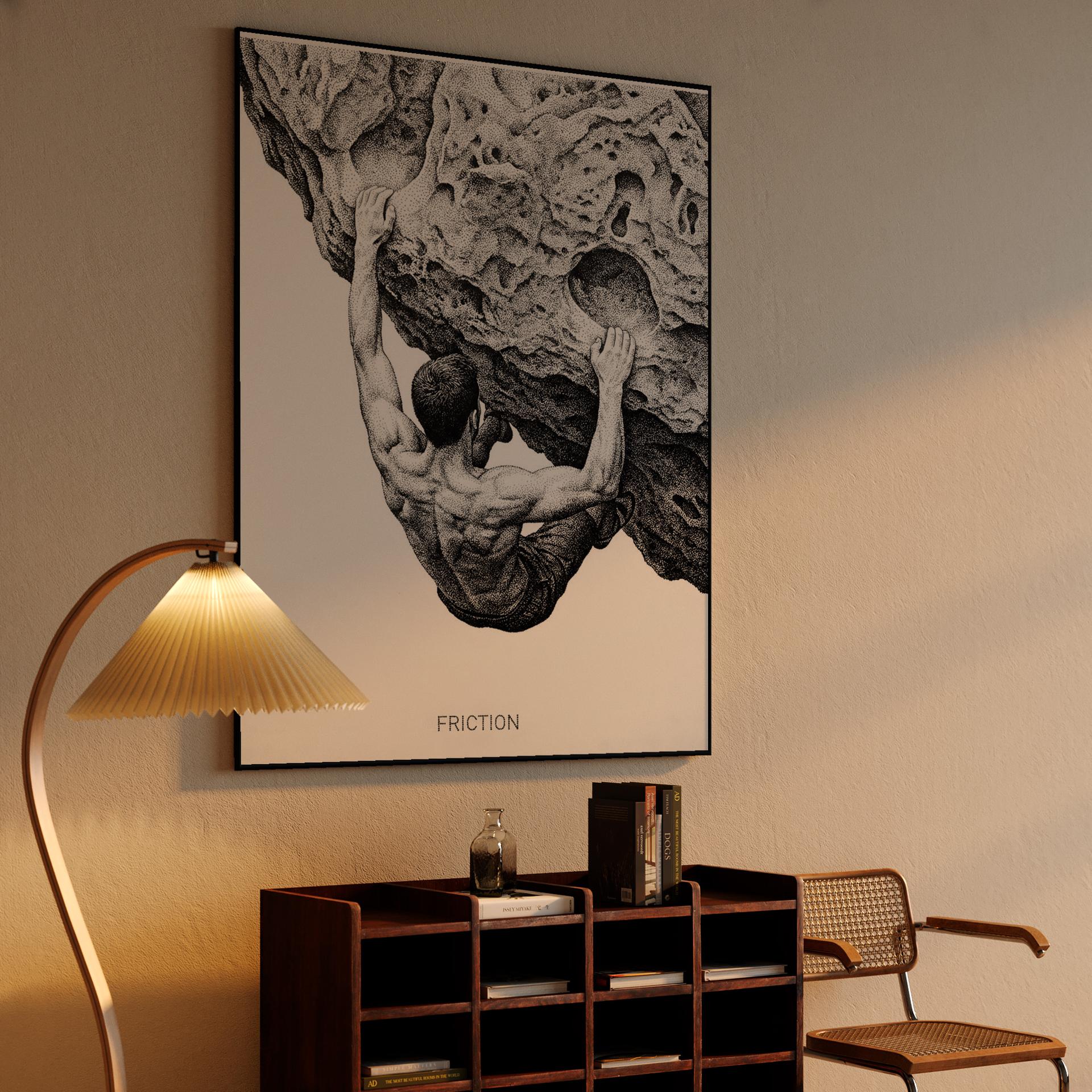 Friction: Stippled Rock Climbing Illustration