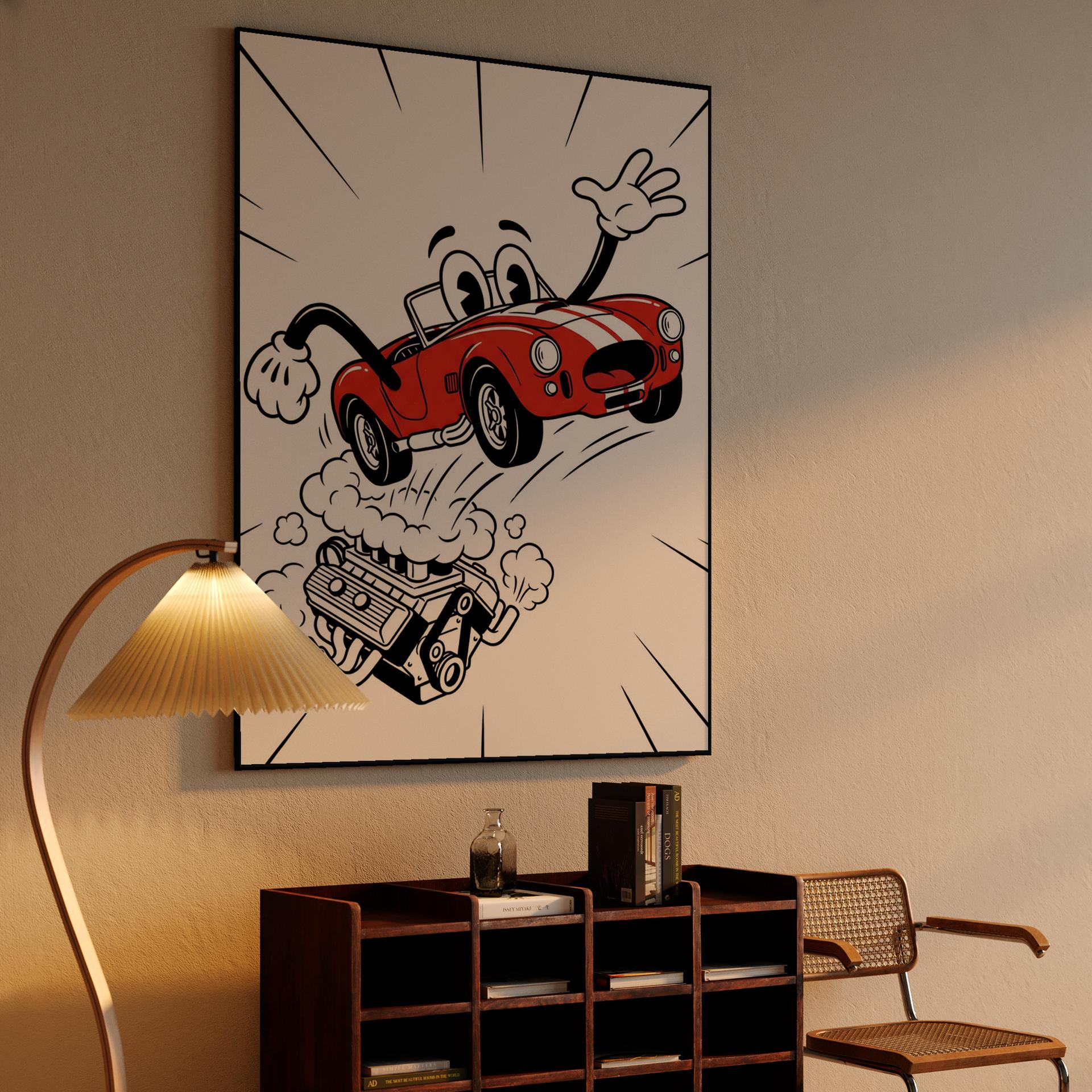 Whimsical Red Shelby Cobra Cartoon