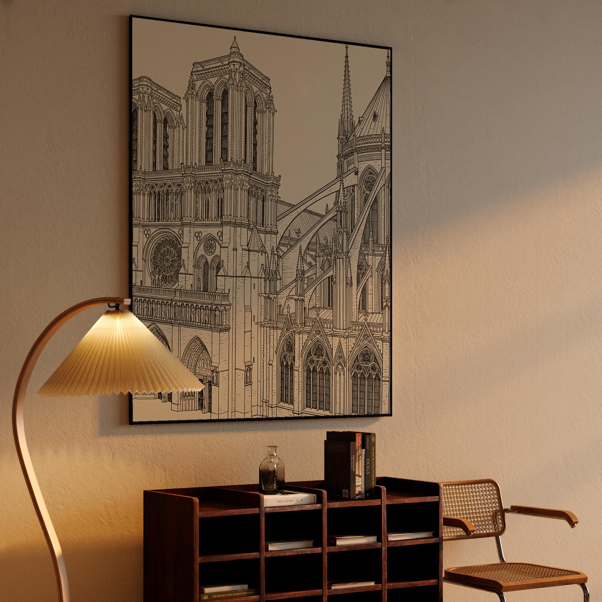 Notre-Dame Paris Gothic Ink Illustration