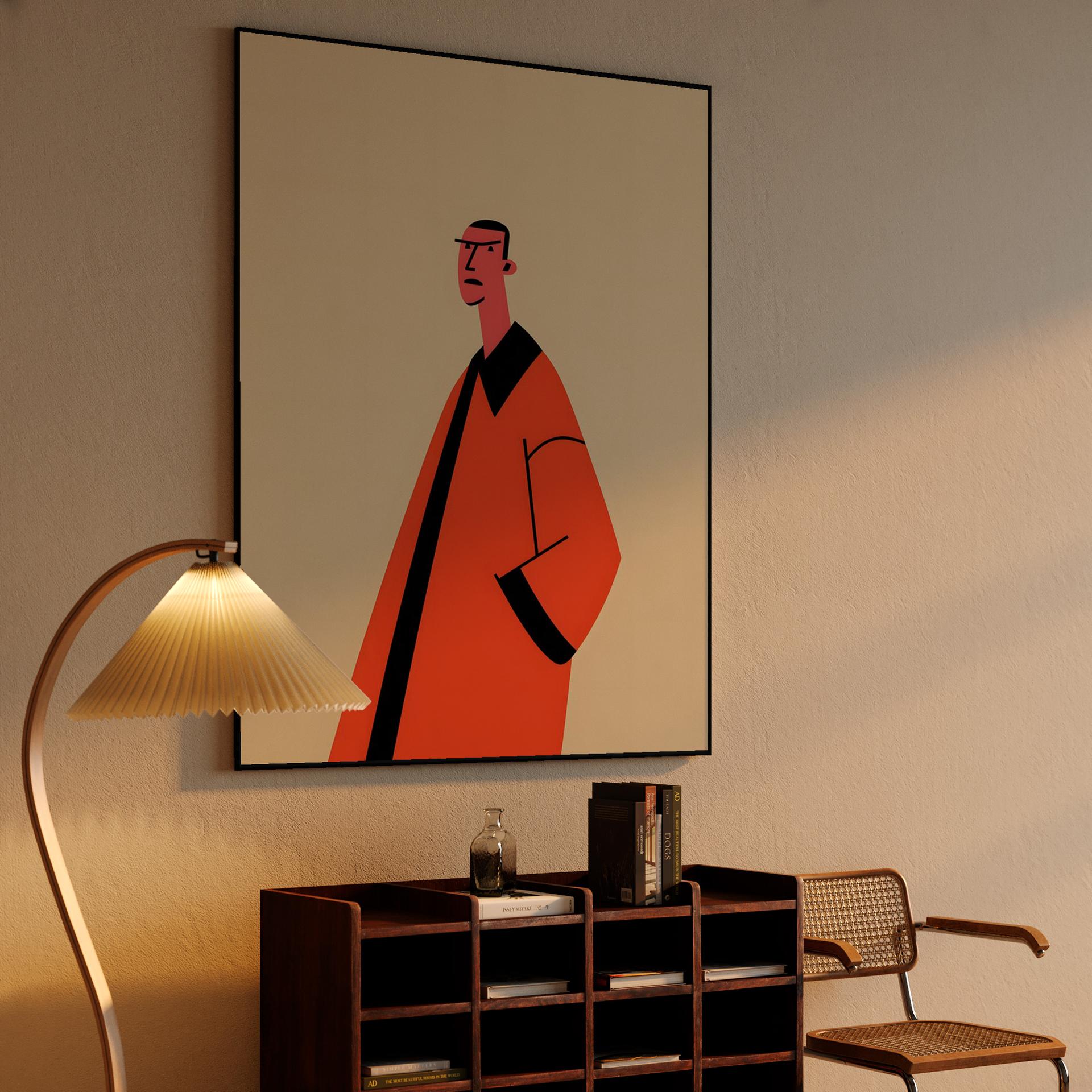 Stylized Man in Orange Coat
