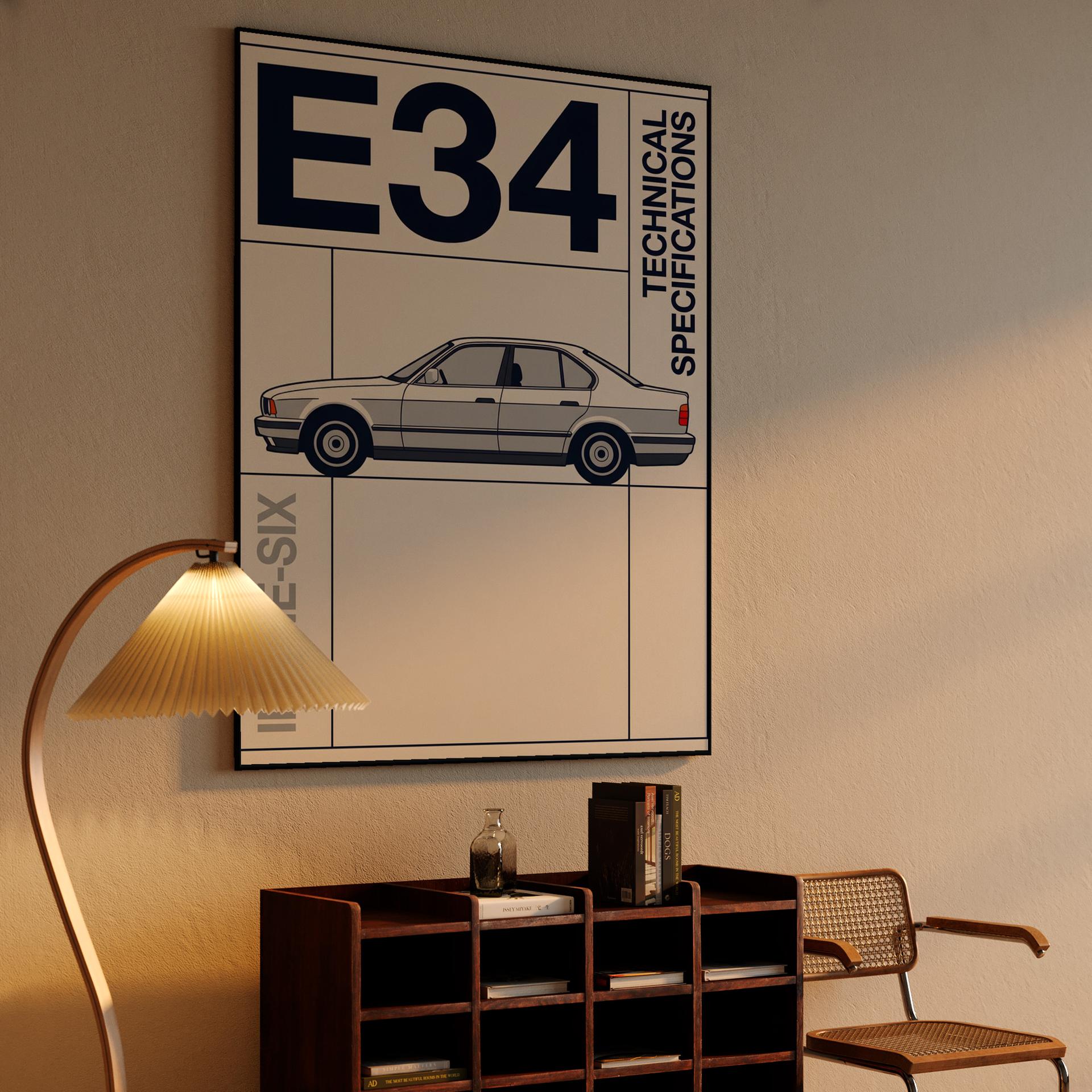 BMW E34 Technical Profile Illustration